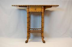 French Faux Wood and Bird's-Eye Maple Bamboo Drop-Leaf Table with Drawer