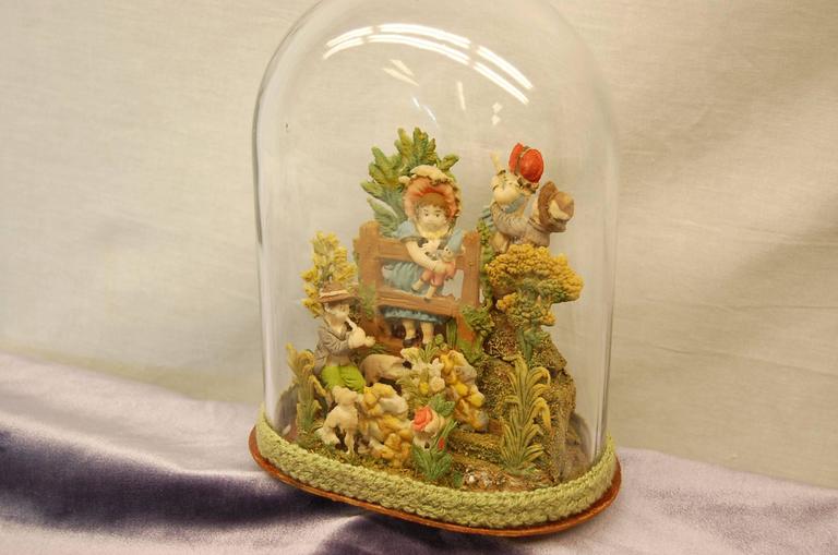 George III Early 19th Century Composition Diorama under Glass Dome For Sale