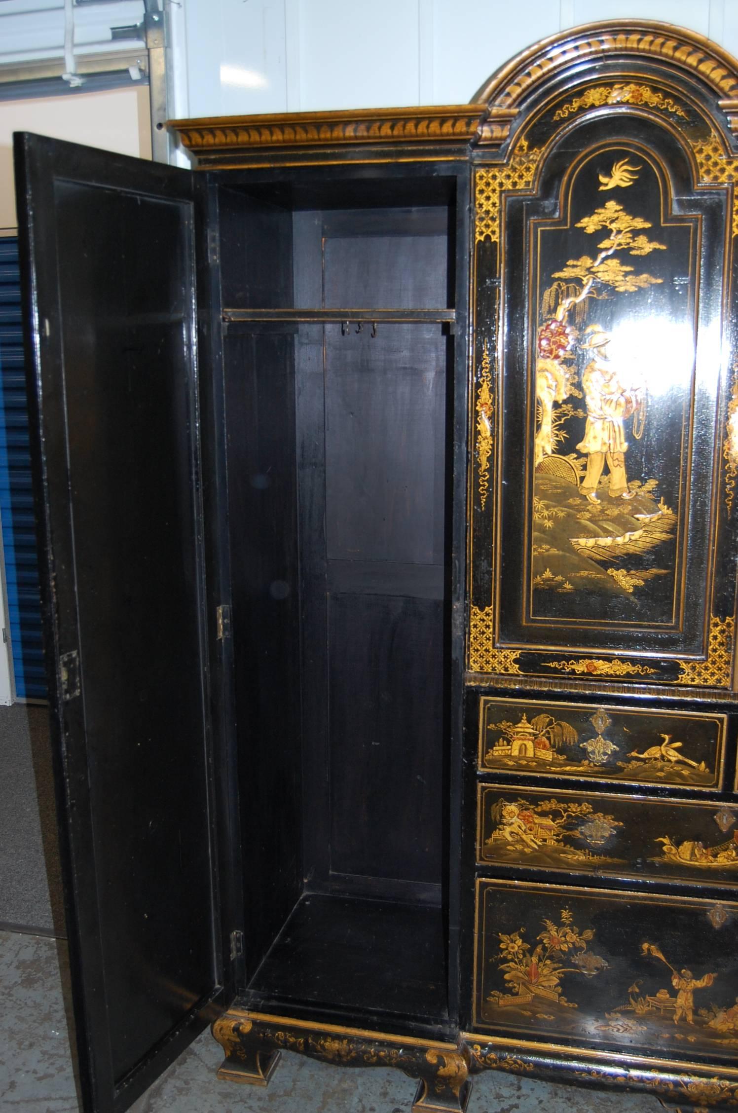 Mid-19th Century 19th Century English Japanned Chinoiserie Wardrobe Cabinet