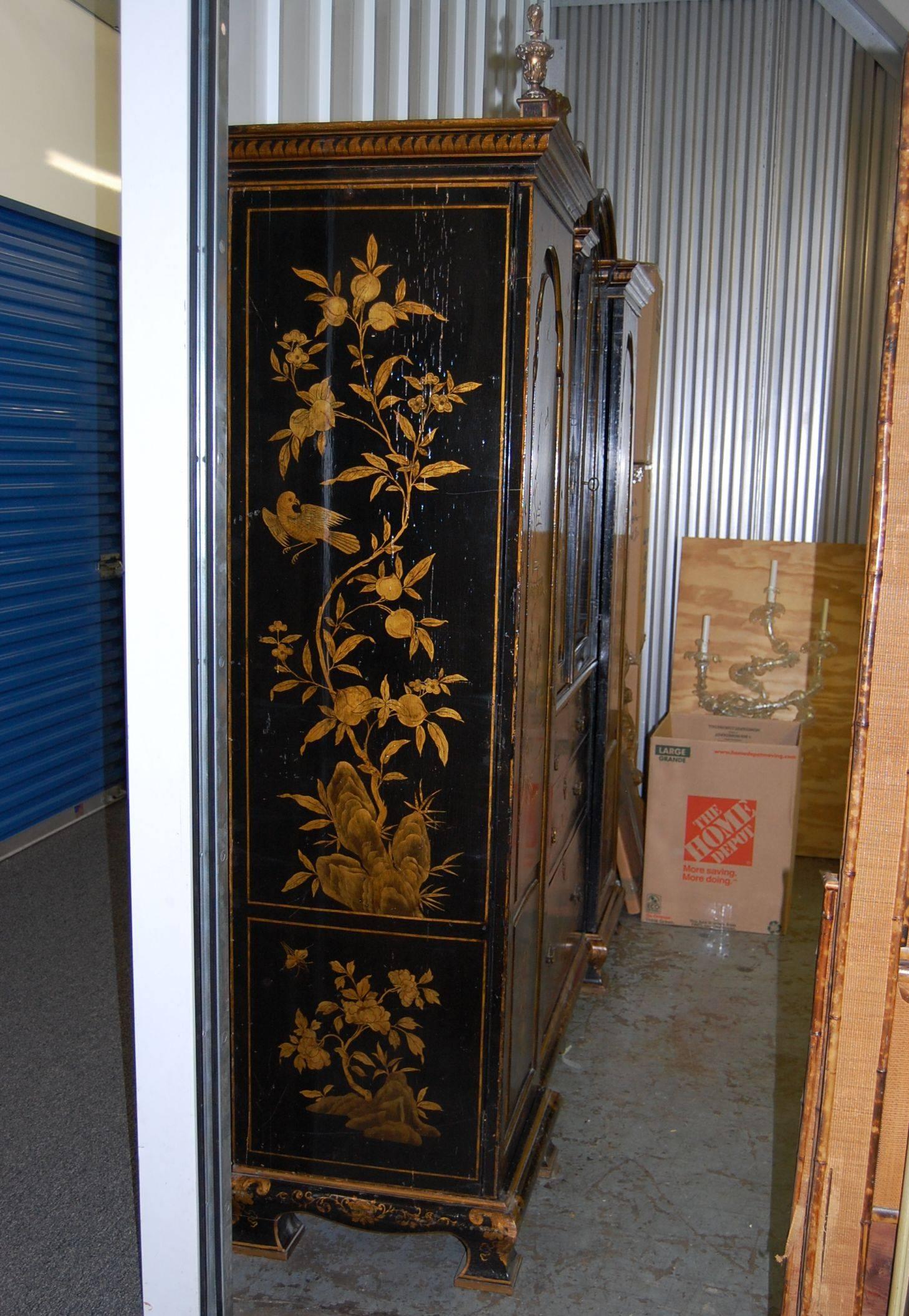 19th Century English Japanned Chinoiserie Wardrobe Cabinet 3