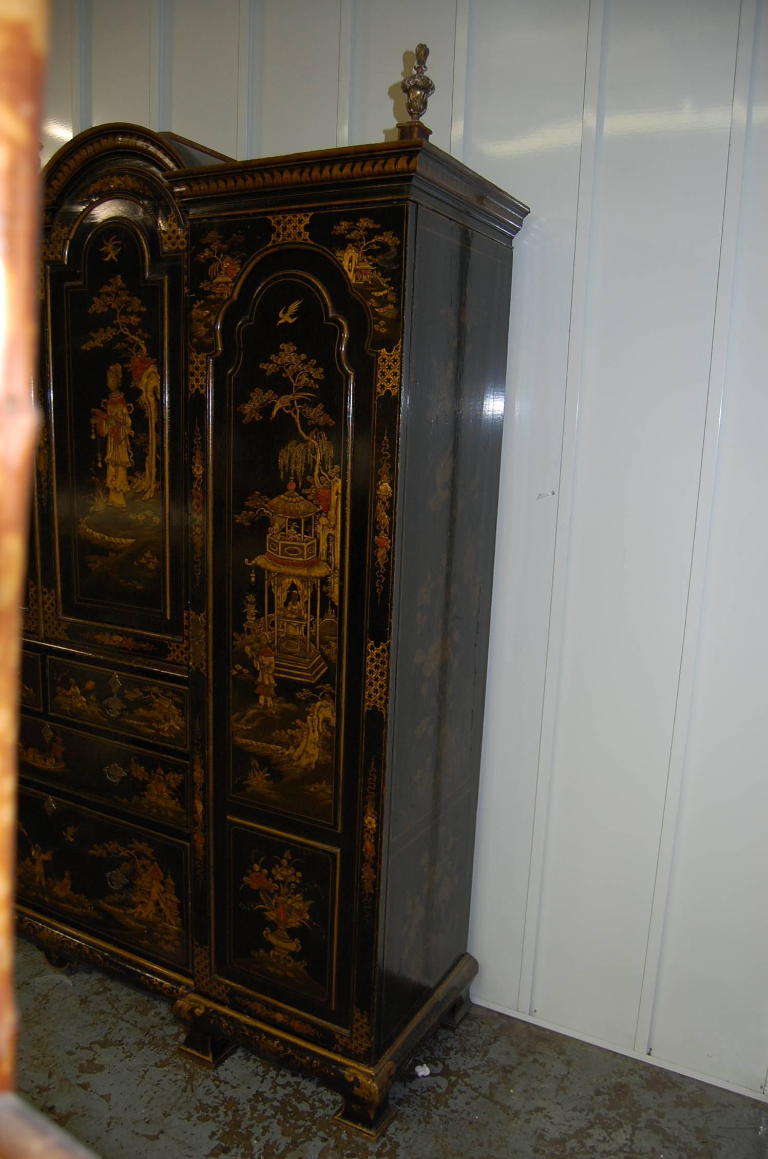 19th Century English Japanned Chinoiserie Wardrobe Cabinet 1