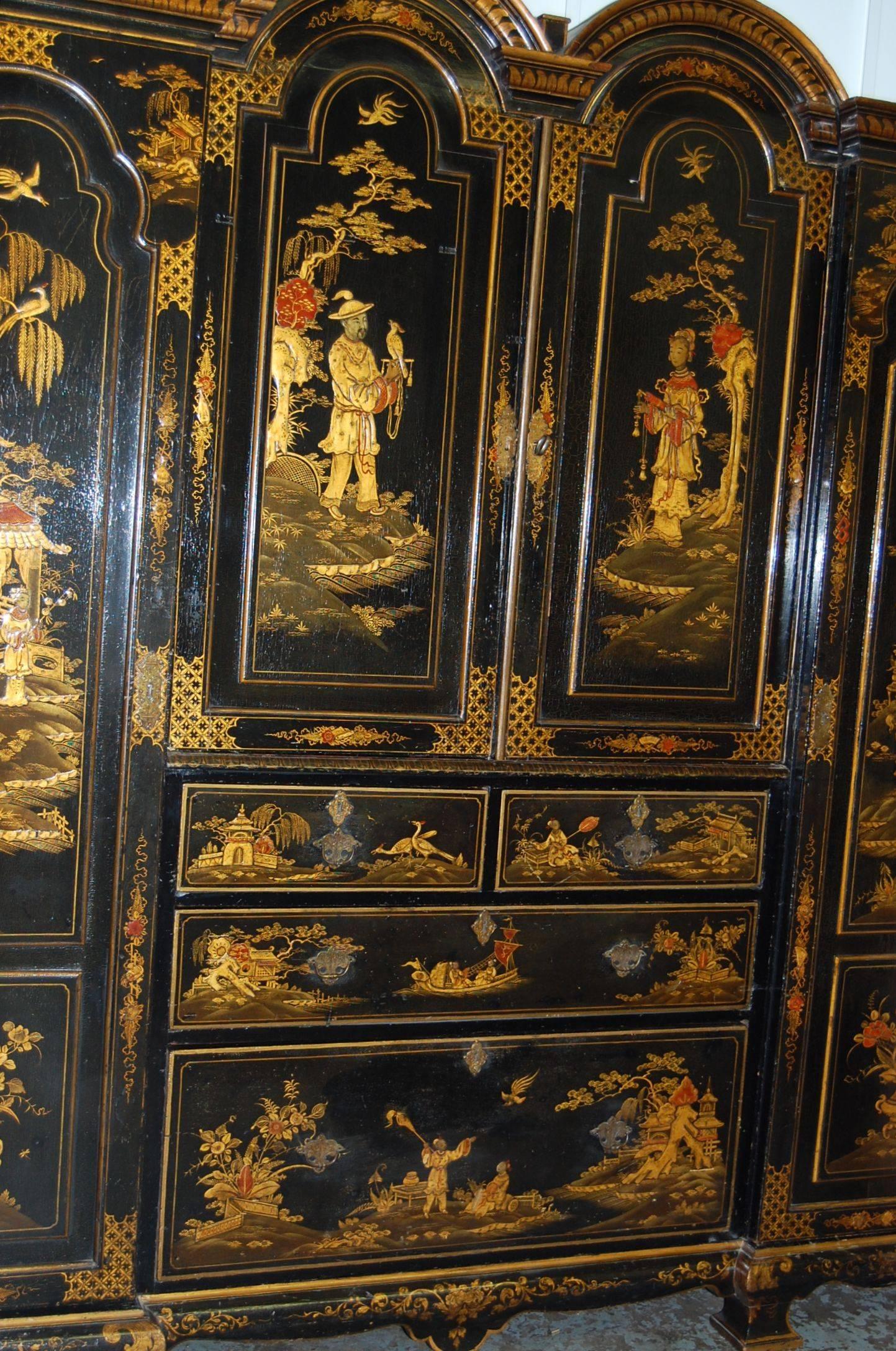 19th Century English Japanned Chinoiserie Wardrobe Cabinet 2