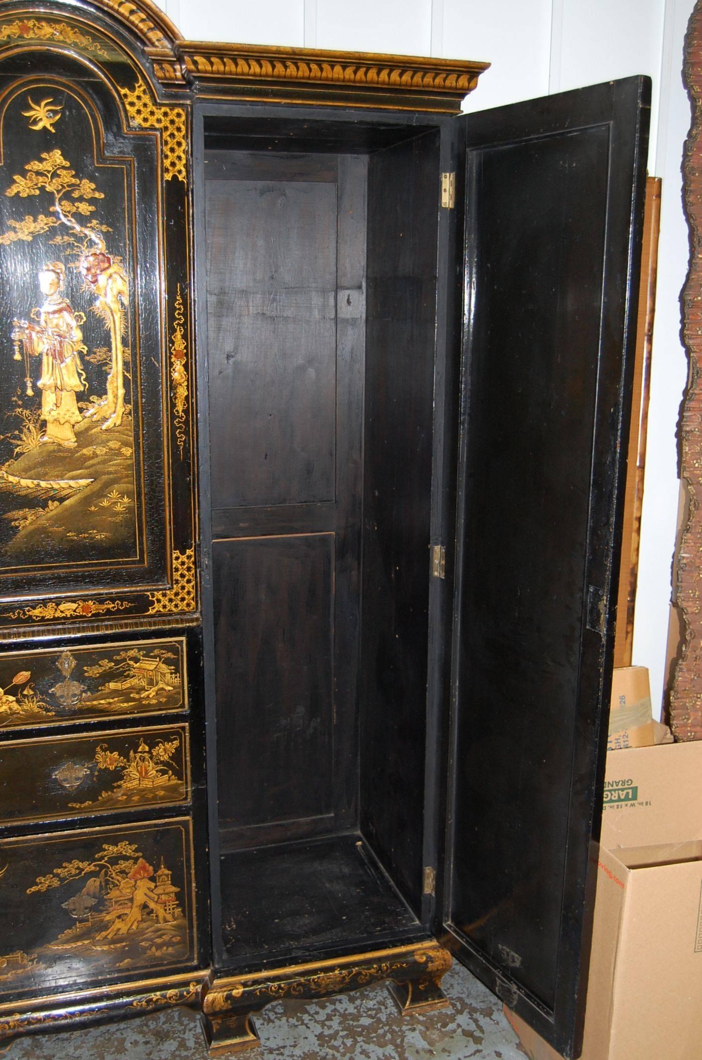 Wood 19th Century English Japanned Chinoiserie Wardrobe Cabinet