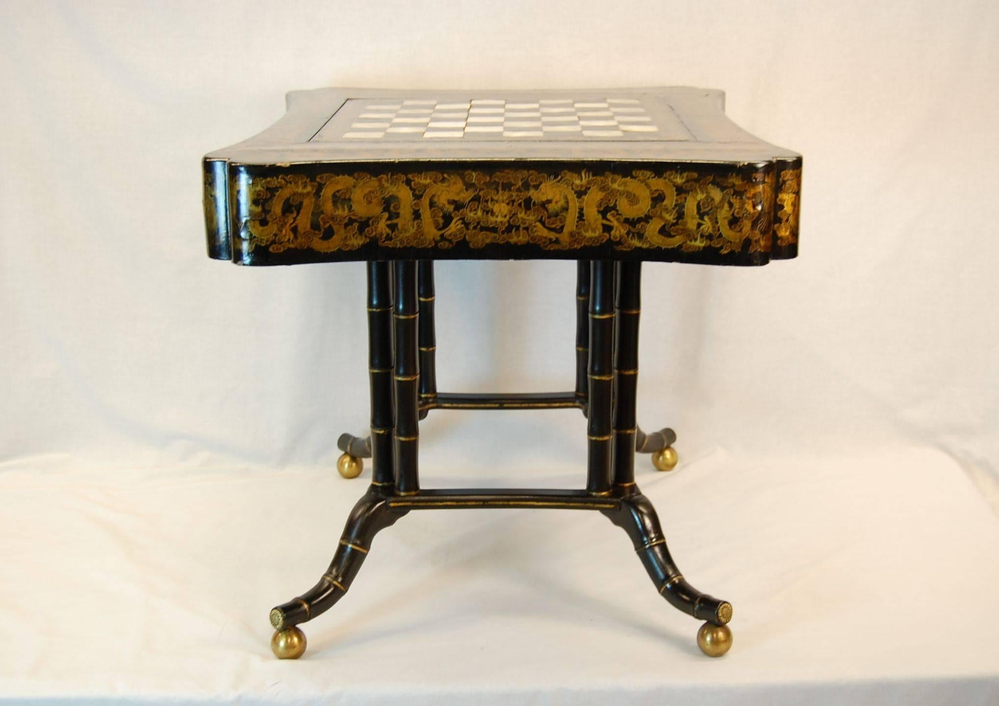 19th Century Chinoiserie Gold Decorated Games Table In Good Condition In Pittsburgh, PA