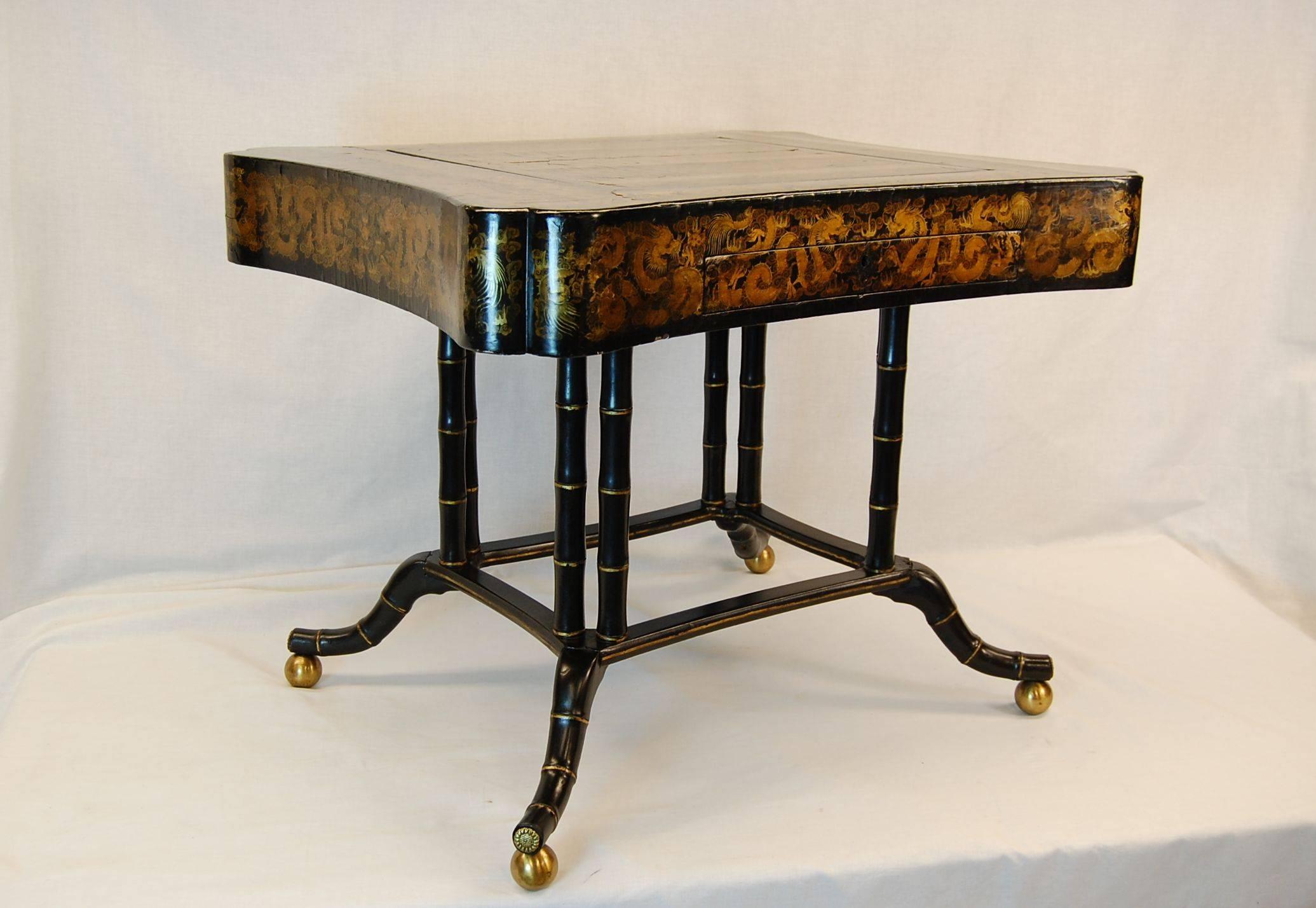 Napoleon III 19th Century Chinoiserie Gold Decorated Games Table