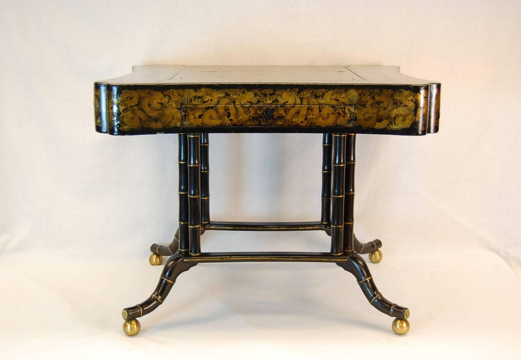 English 19th Century Chinoiserie Gold Decorated Games Table