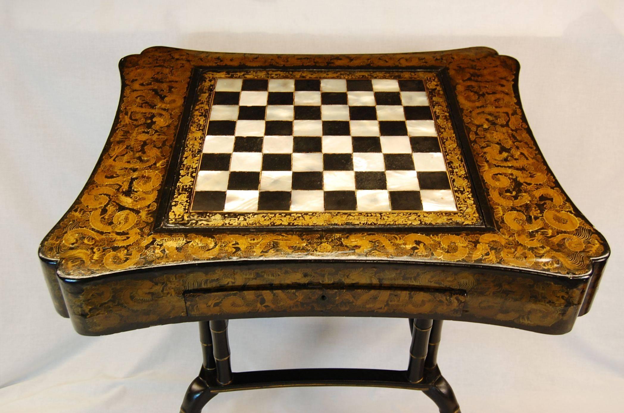 19th Century Chinoiserie Gold Decorated Games Table 2