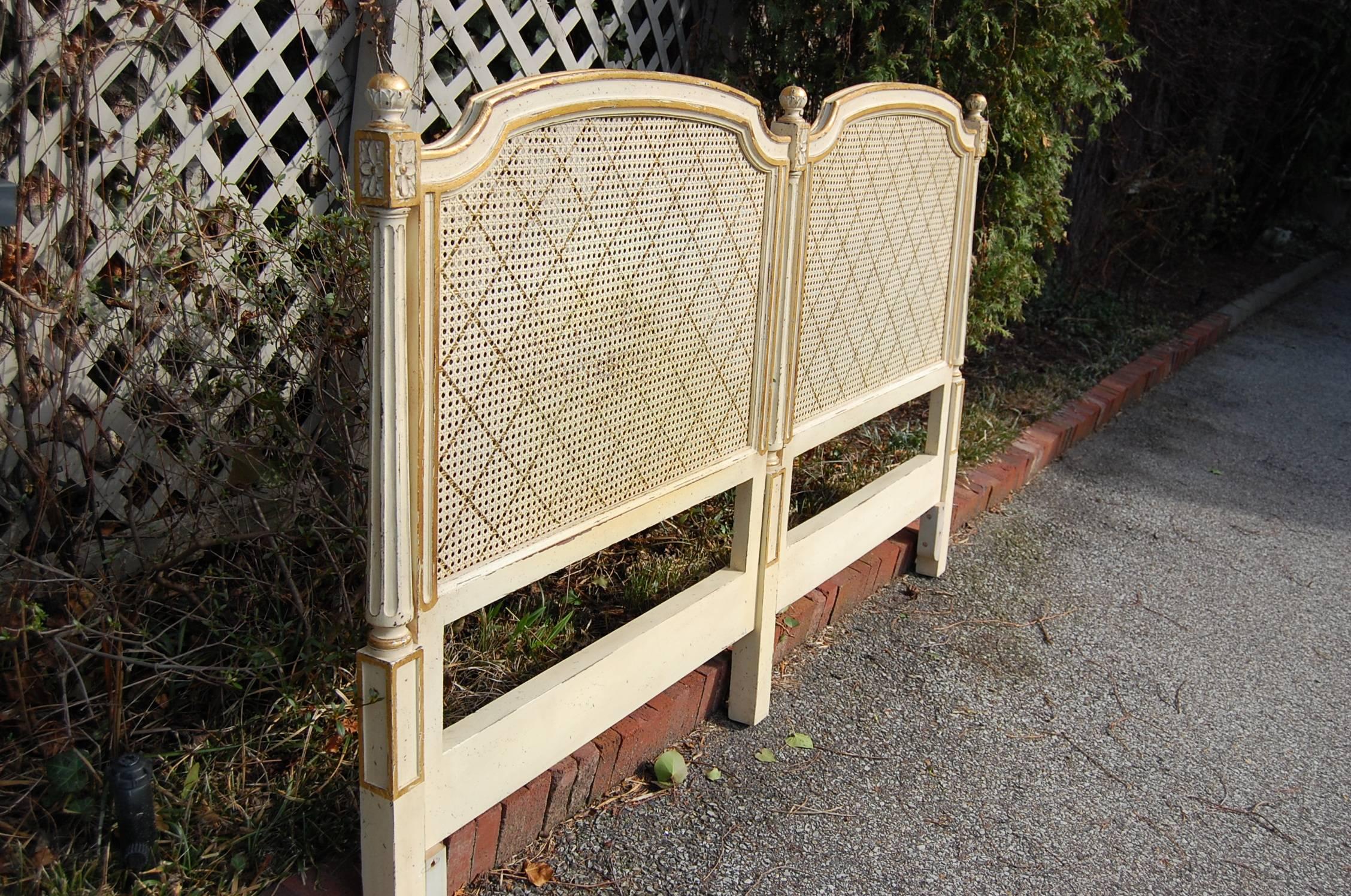 Hand-Carved Louis XVI Style King-Size Headboard with Caned Inserts by Louis Solomon , 1970's