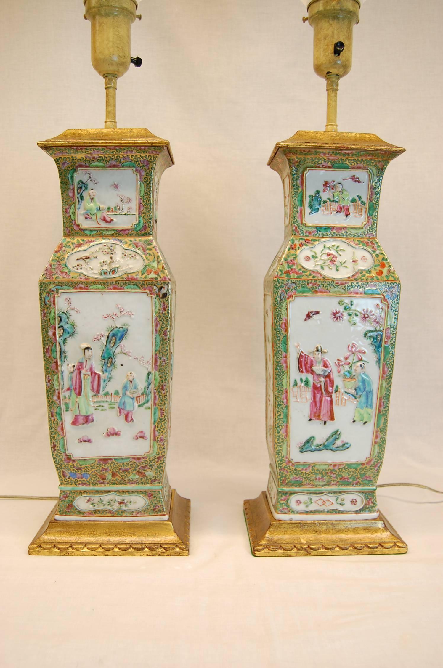 Pair of 19th Century Chinese Urn Lamps with Custom Silk Shades 2