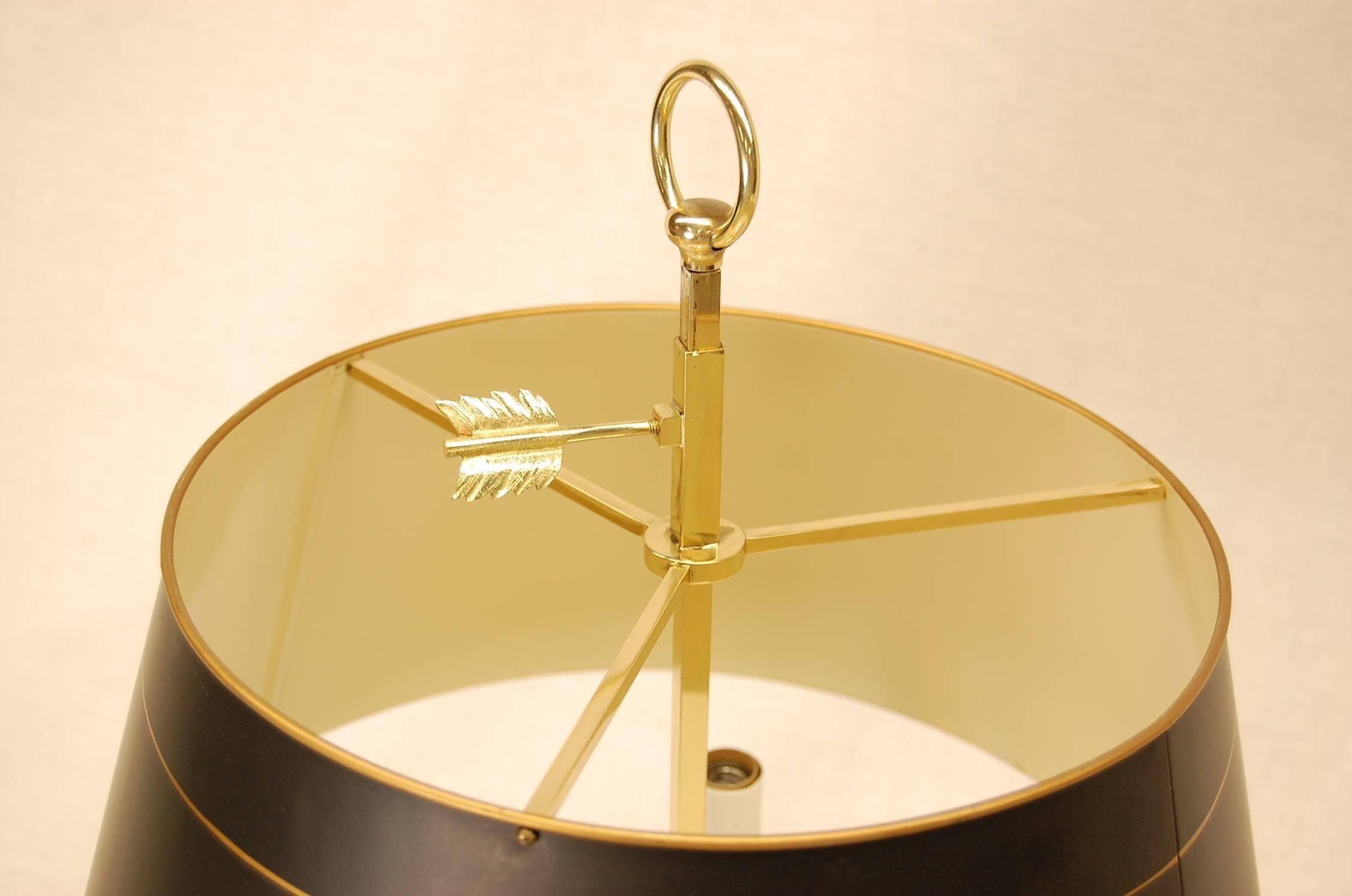 Unknown Reproduction Solid Brass Bouillotte Lamp with Metal Shade and Fine Etching