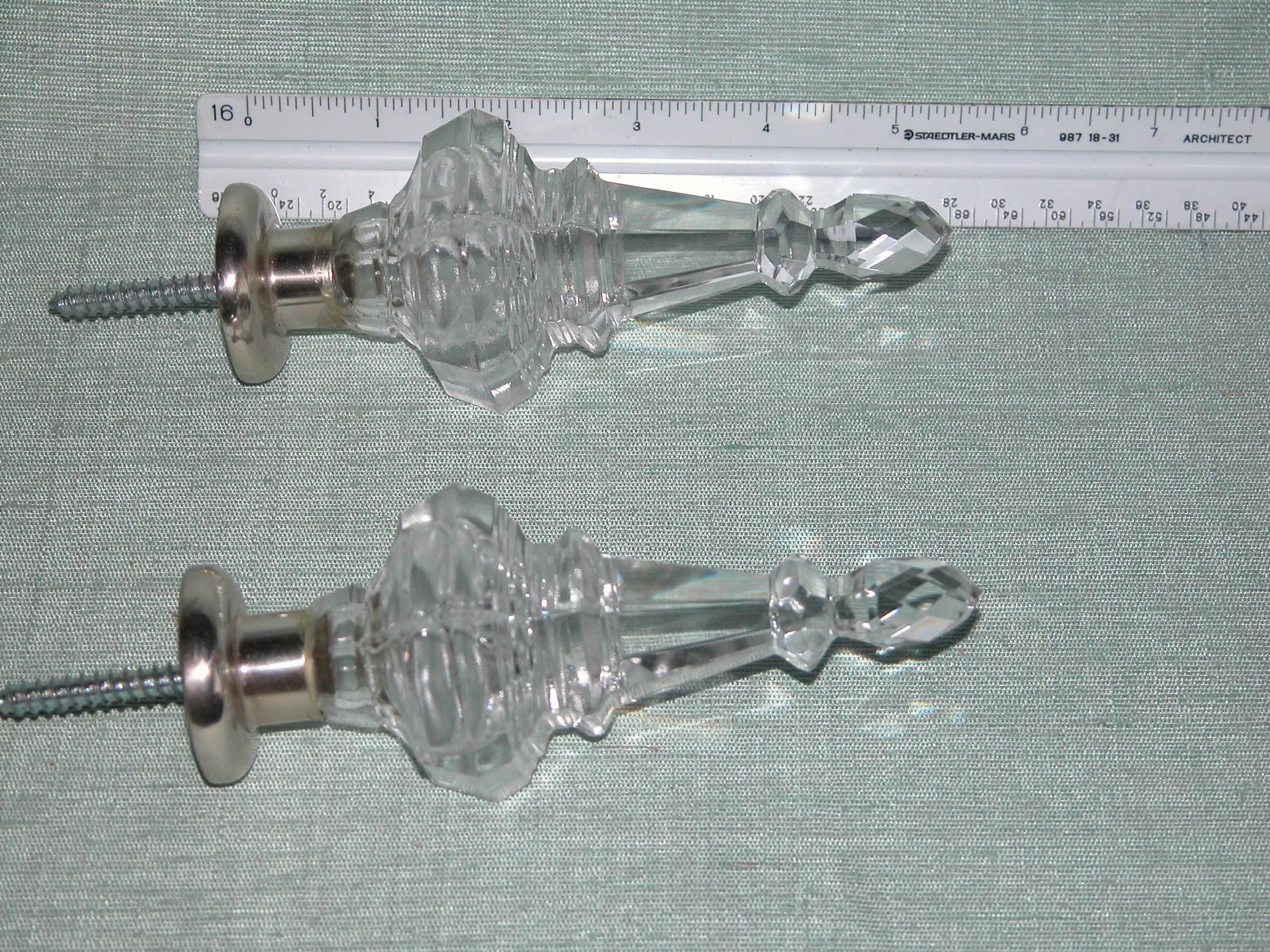 Pair of Modern Baccarat Style Glass Drapery Rod Finials with Silver