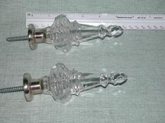 Pair of Modern Baccarat Style Glass Drapery Rod Finials with Silver Plated Bases