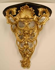 American Victorian Gilt Carved Wood Wall Console with Faux Marble Top, 1859
