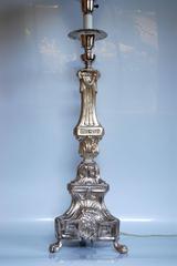 19th Century Silver Plated Altar Candlestick Wired as Lamp