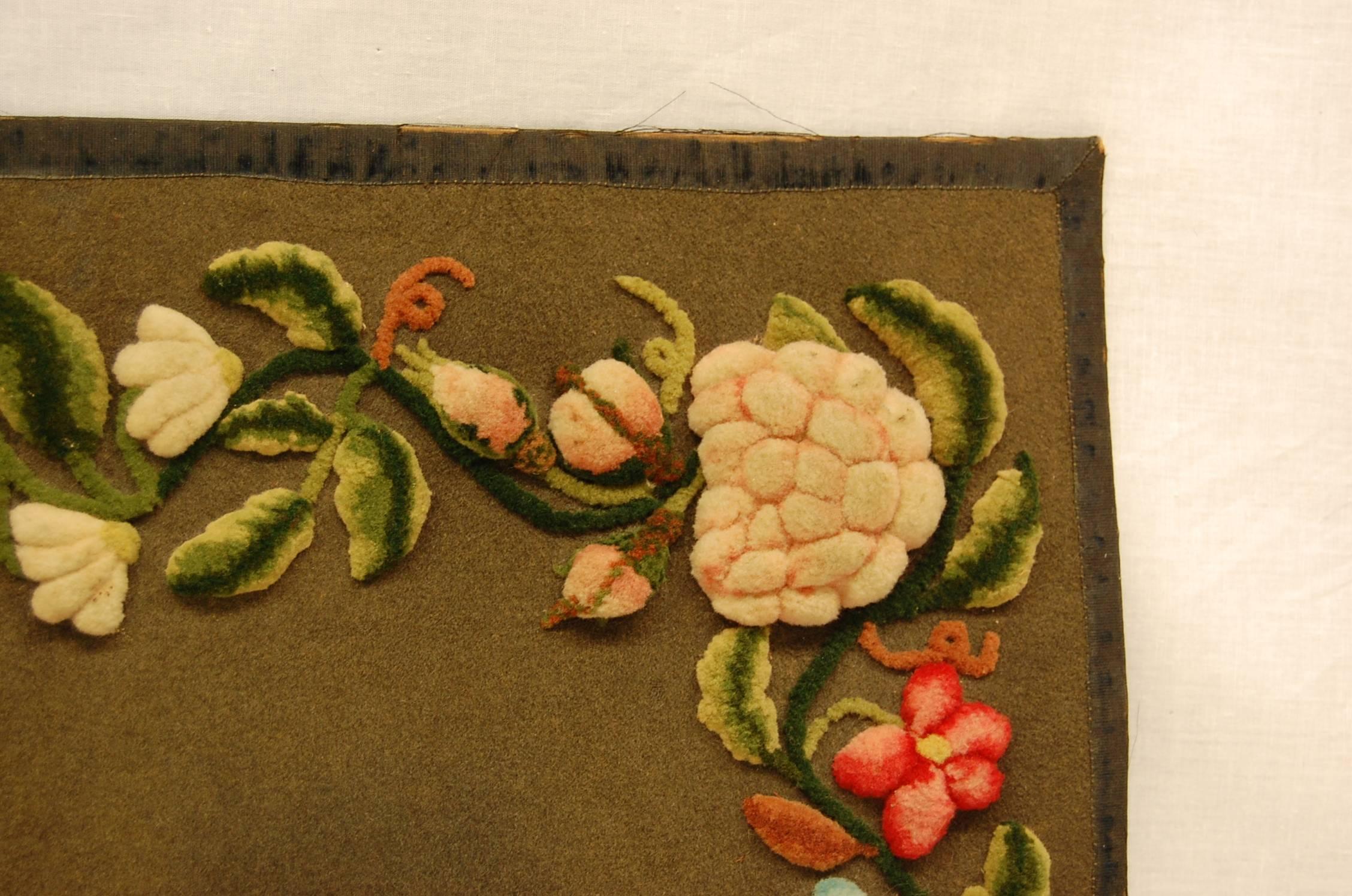 Hand-Woven Pennsylvania Dutch Stumpwork Floral Panel, 19th Century For Sale