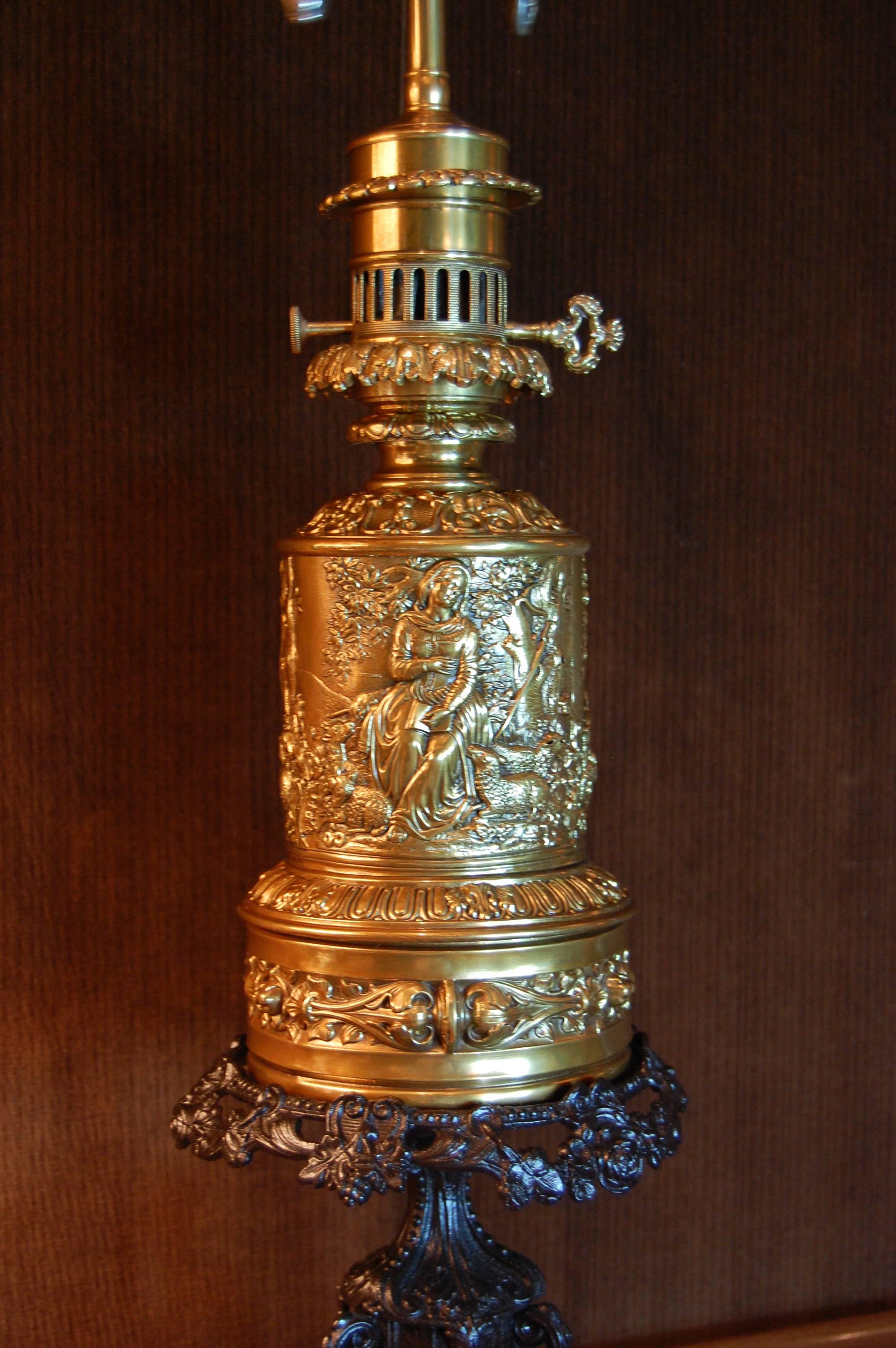 Gilt Finished Brass Oil Lamp on Tazza Base 1
