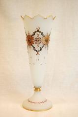 19th Century French Opaline Satin Glass Vase with Raised Gold Decorations