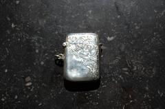 Sterling Silver English Vesta Matchbox with Enamel of Pug Dog, circa 1910