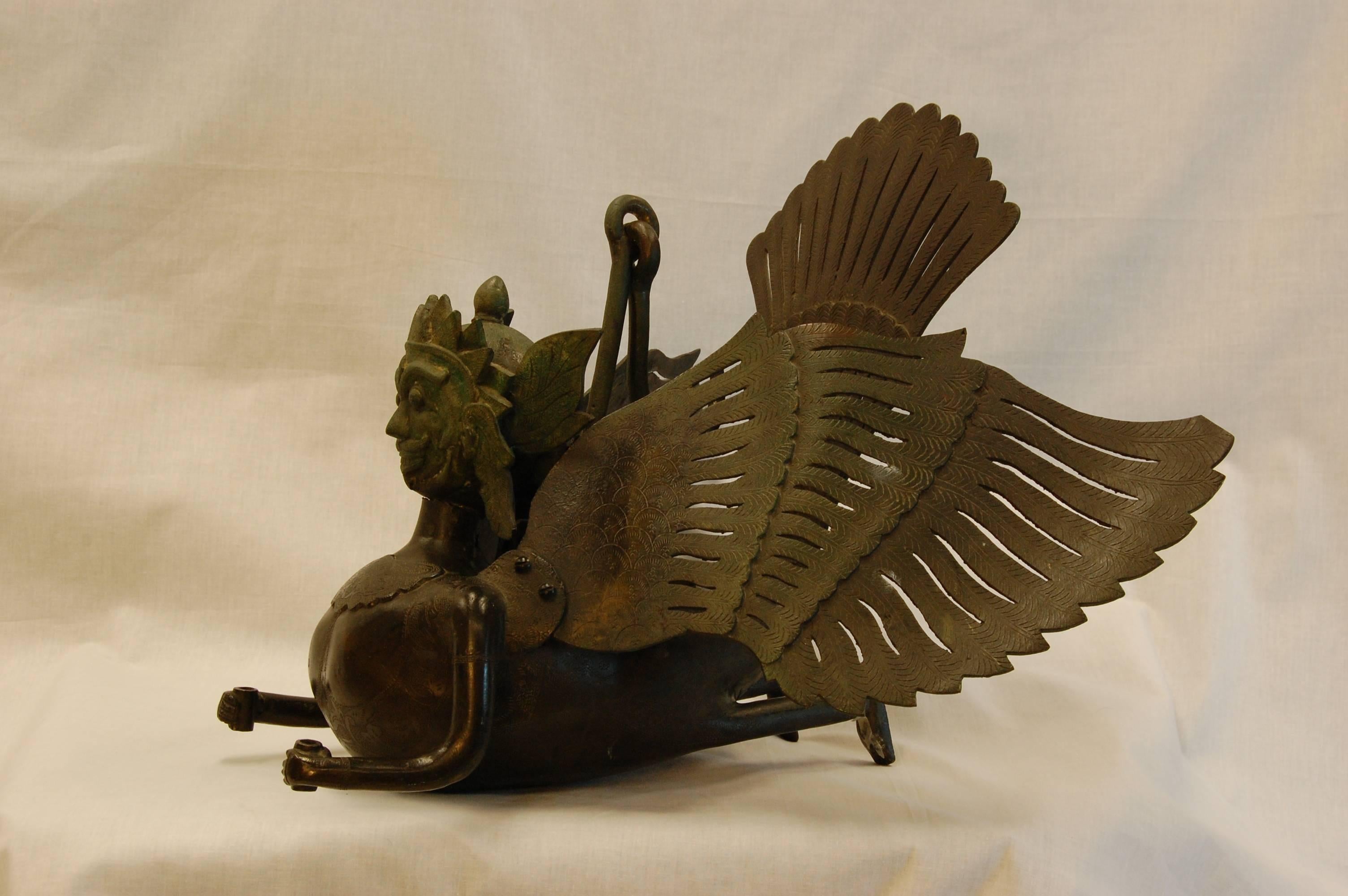 Unknown 19th Century Hanging Bronze Winged Garuda Incense Burner For Sale