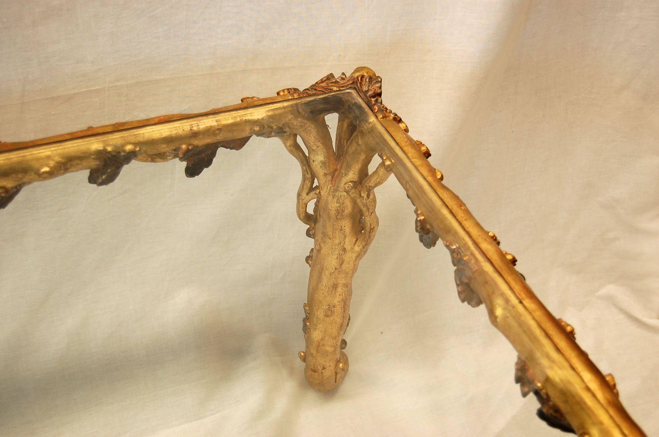 Hand-Carved Italian Gold Leaf Carved Wood Rectangular Coffee Table with Bevelled Glass Top