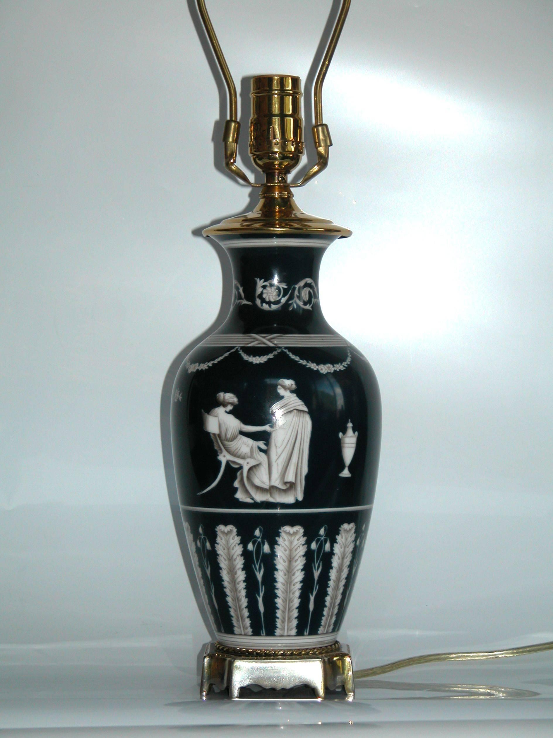 Classical Greek Early 20th Century Cobalt Blue Porcelain Vase Wired as a Lamp