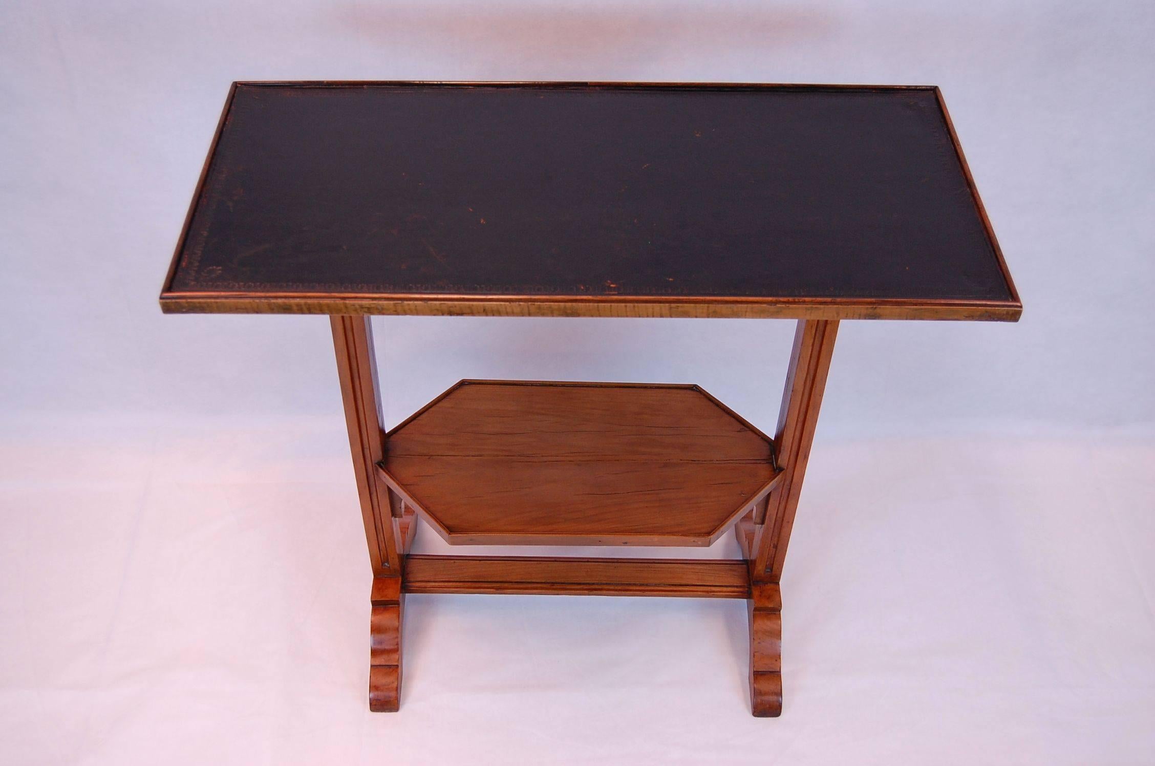 English 19th Century French Directoire Style Rectangular Side Table with Leather Top