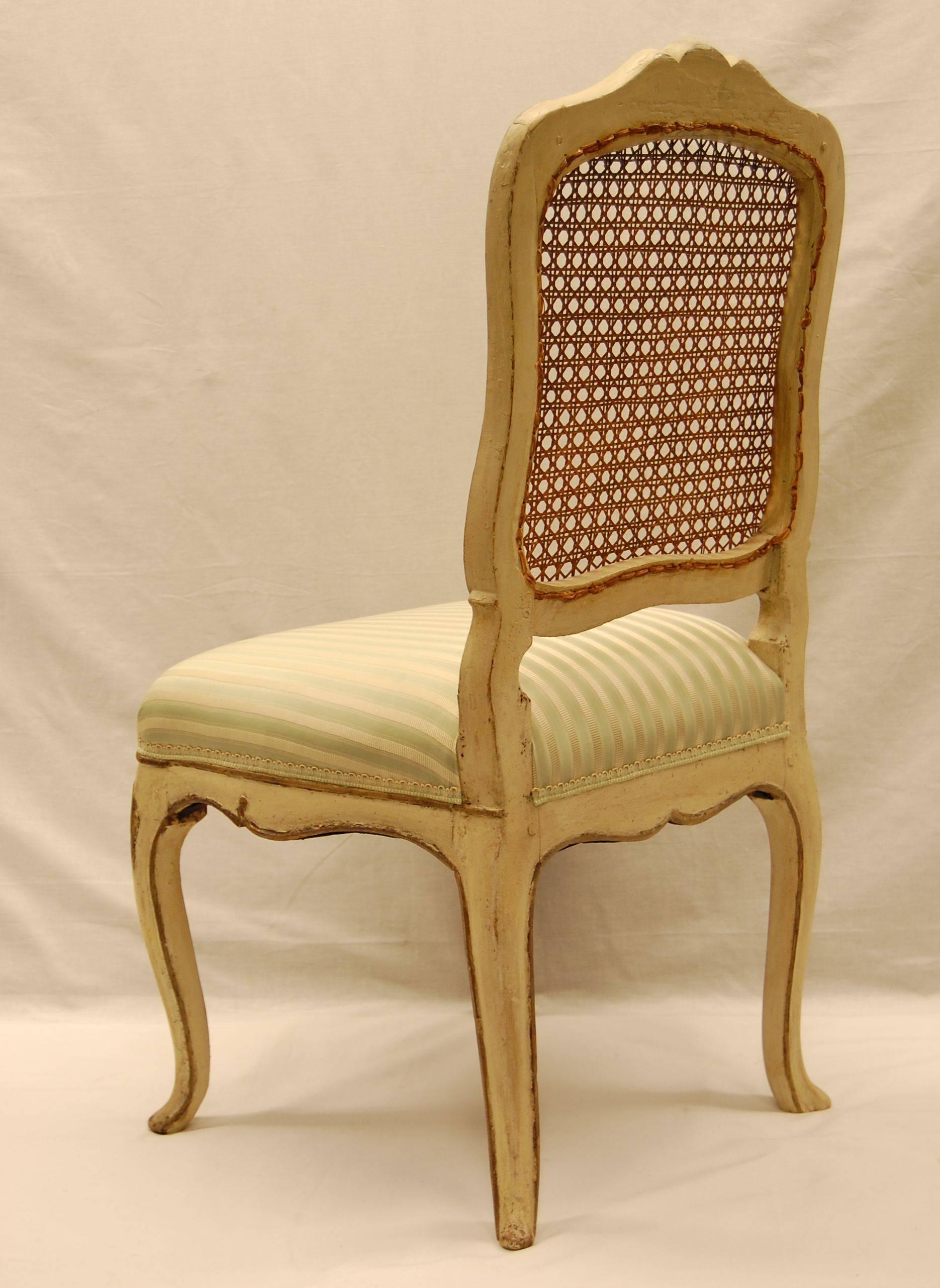 Louis XV Style Chair with Hand-Caned Back in Original off White Painted Finish In Excellent Condition For Sale In Pittsburgh, PA