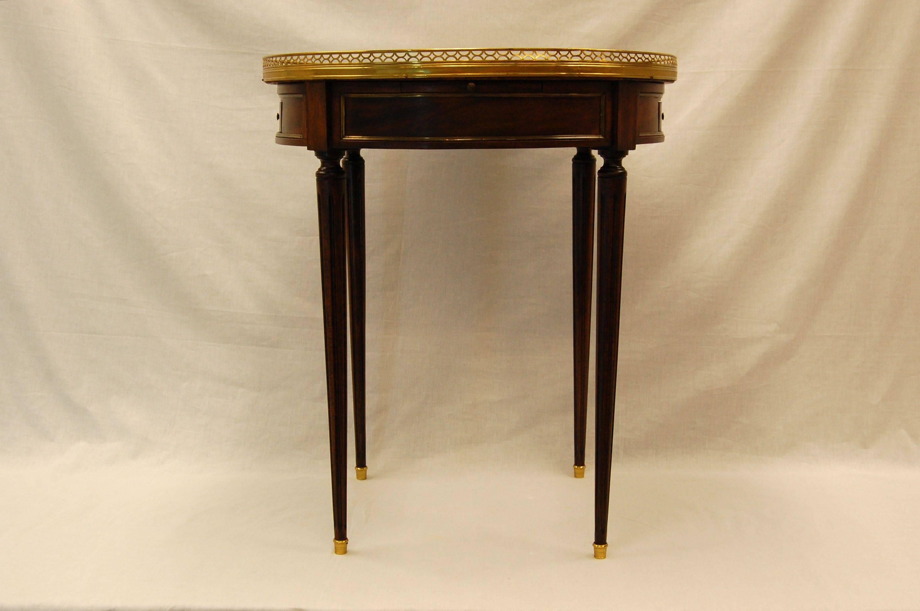19th Century French Louis XVI Style Bouillotte Table w/ Marble Top & Brass Gallery mid 19th C For Sale
