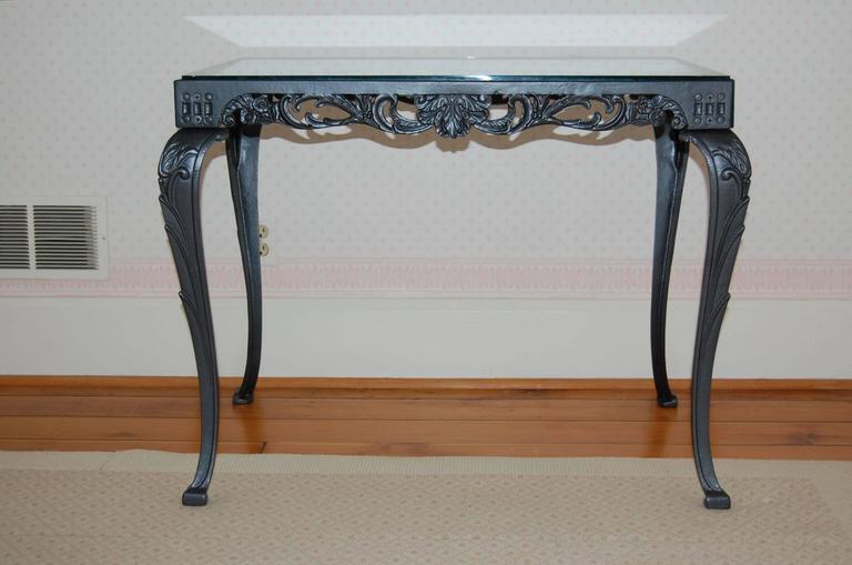 Fancy Cast Iron Rectangular Table Base with Glass Top, circa 1930s For