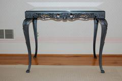 Fancy Cast Iron Rectangular Table Base with Glass Top, circa 1930s