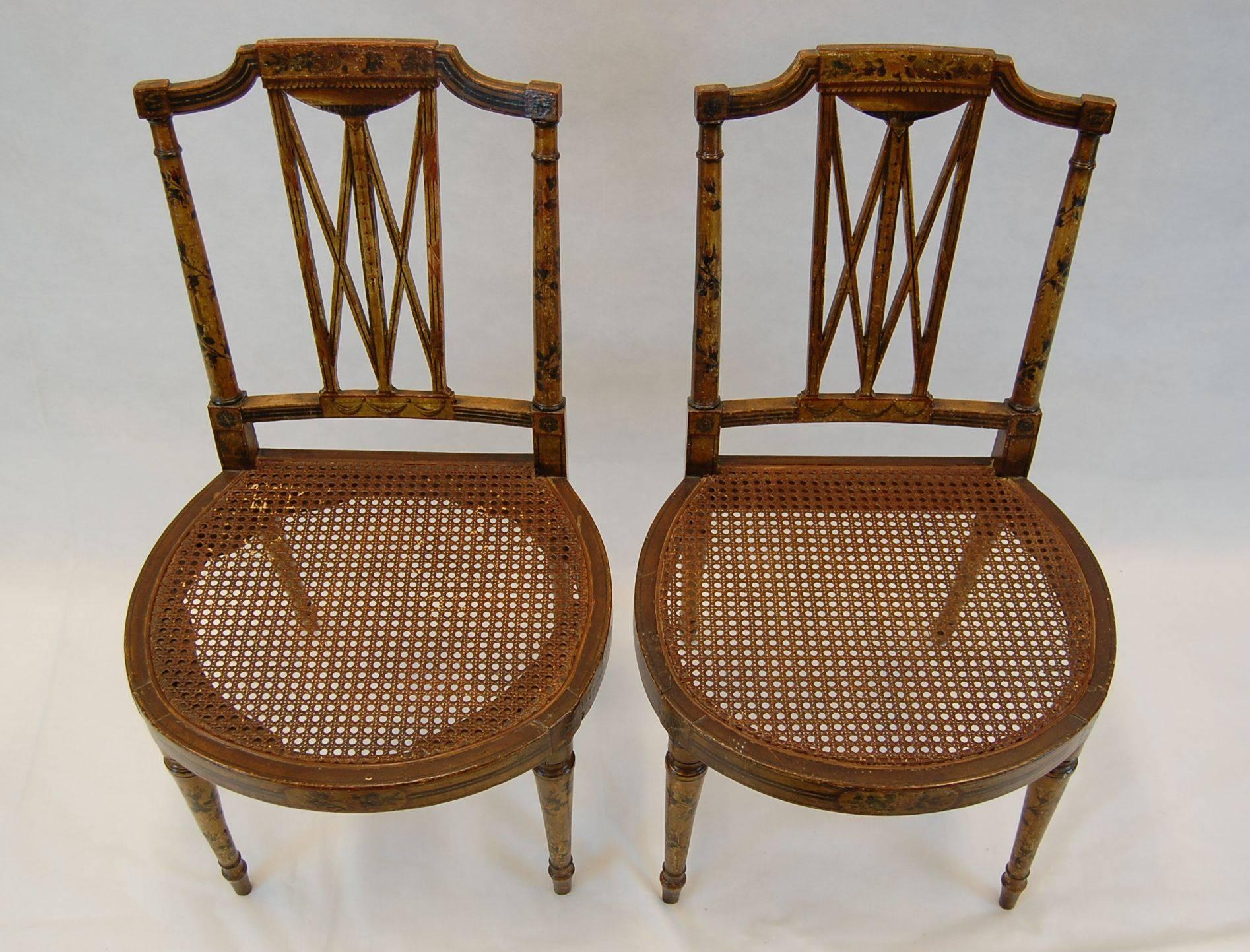 Pair of Early 19th Century English Chairs with Cane Seats, circa 1800 2
