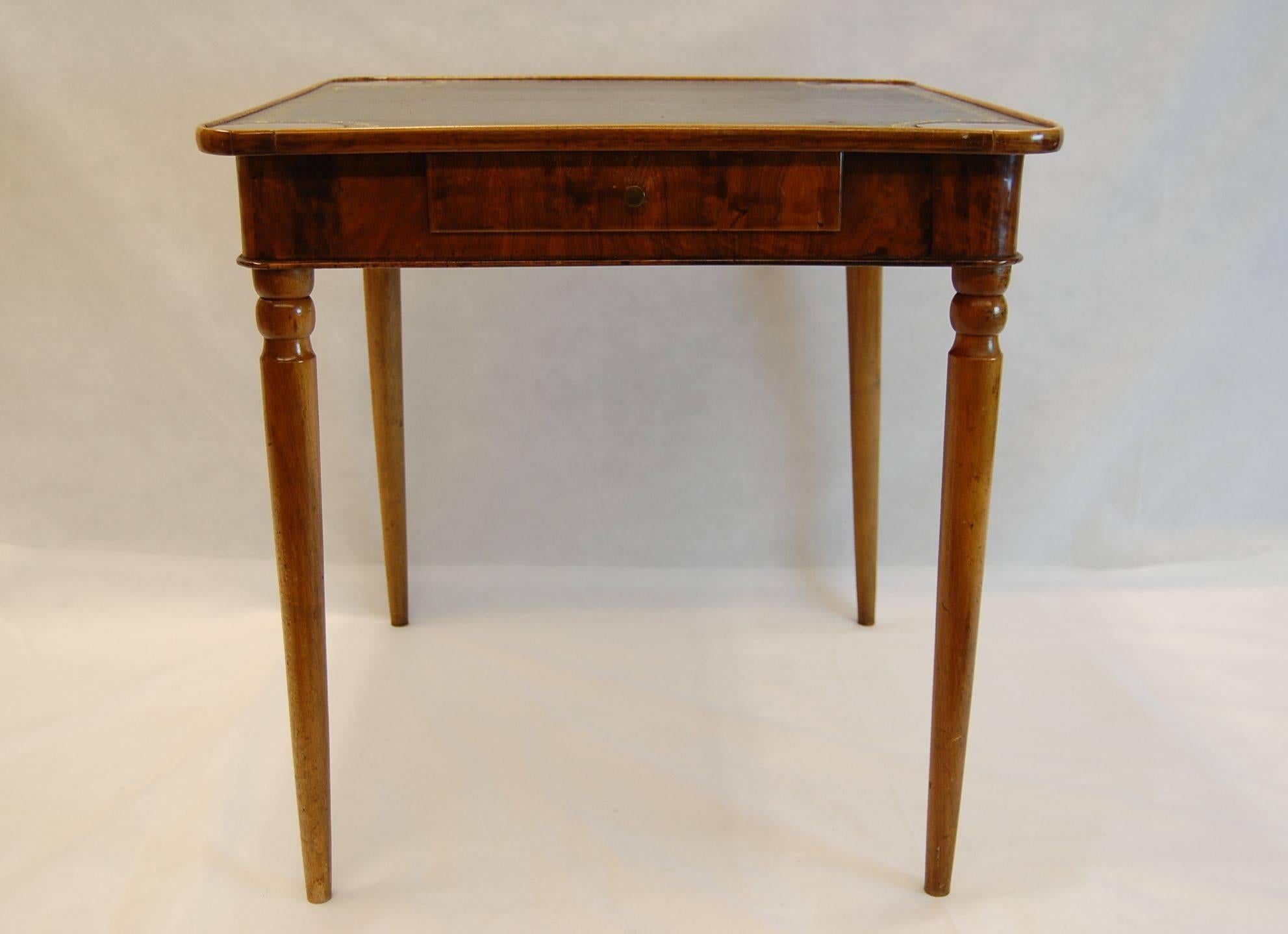 Regency Antique Walnut French Card Table with Leather Top, circa 1830