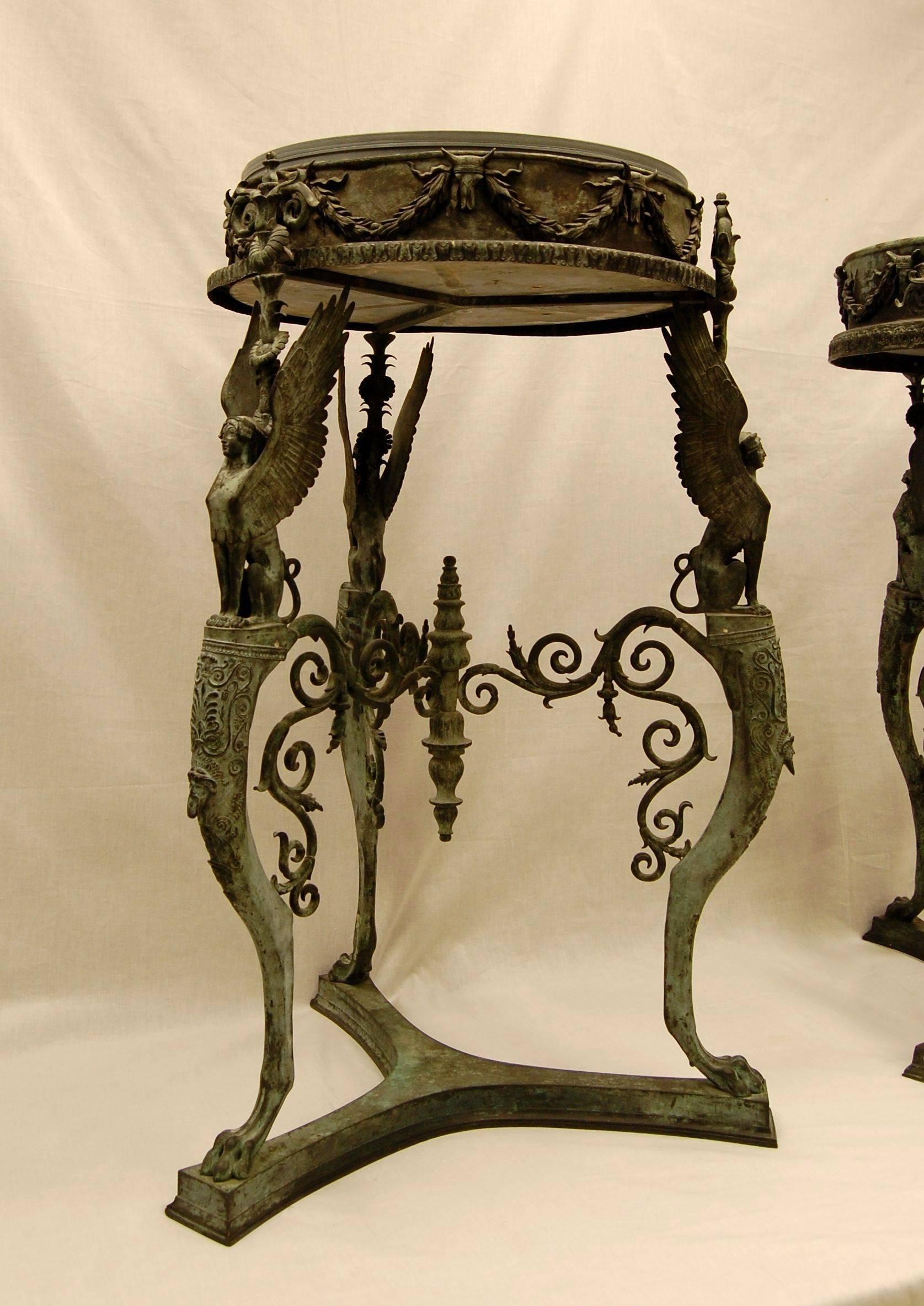 The left brazier was cast by Sabatino De Angelis and Son, from an original item in the National Museum of Naples and is labelled as shown. Listed among many bronze artifacts from Campanian cities buried by Vesuvius in The Field Museum of Natural
