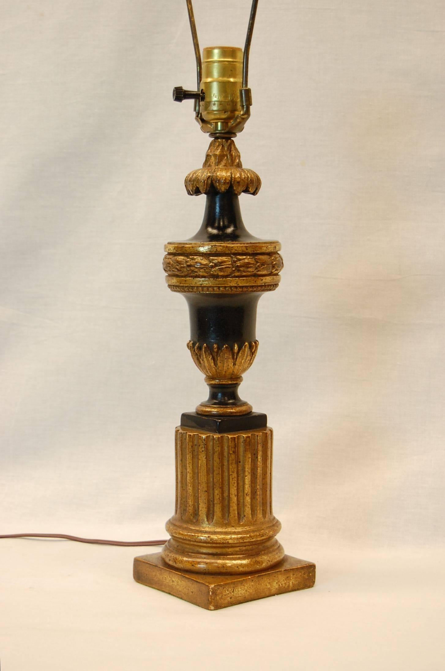 Empire Carved Wood Gilt Table Lamp in Black Paint and Gold Leaf, Mid-20th Century