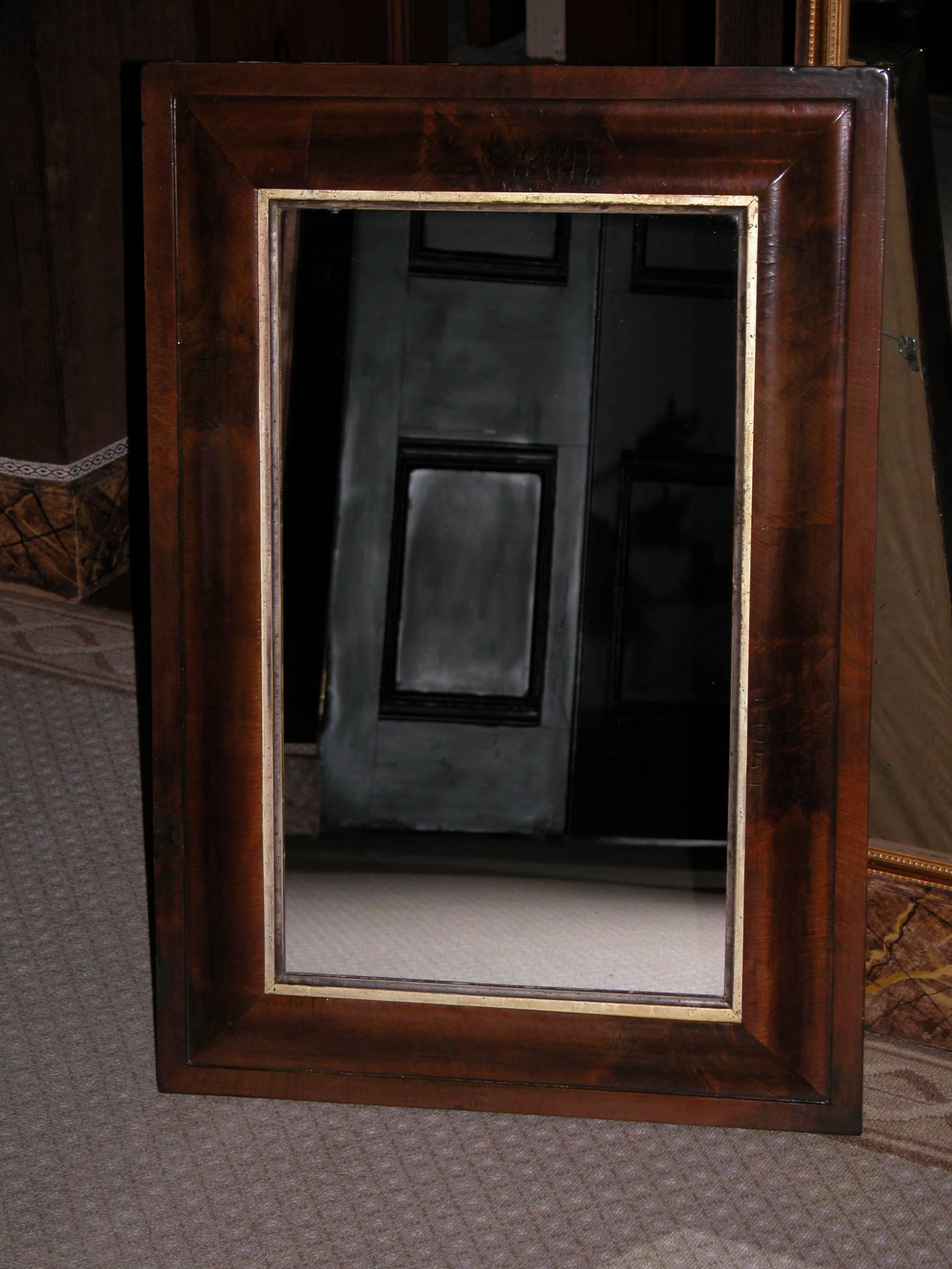 Mahogany frame with giltwood liner, may have held an oil painting originally.