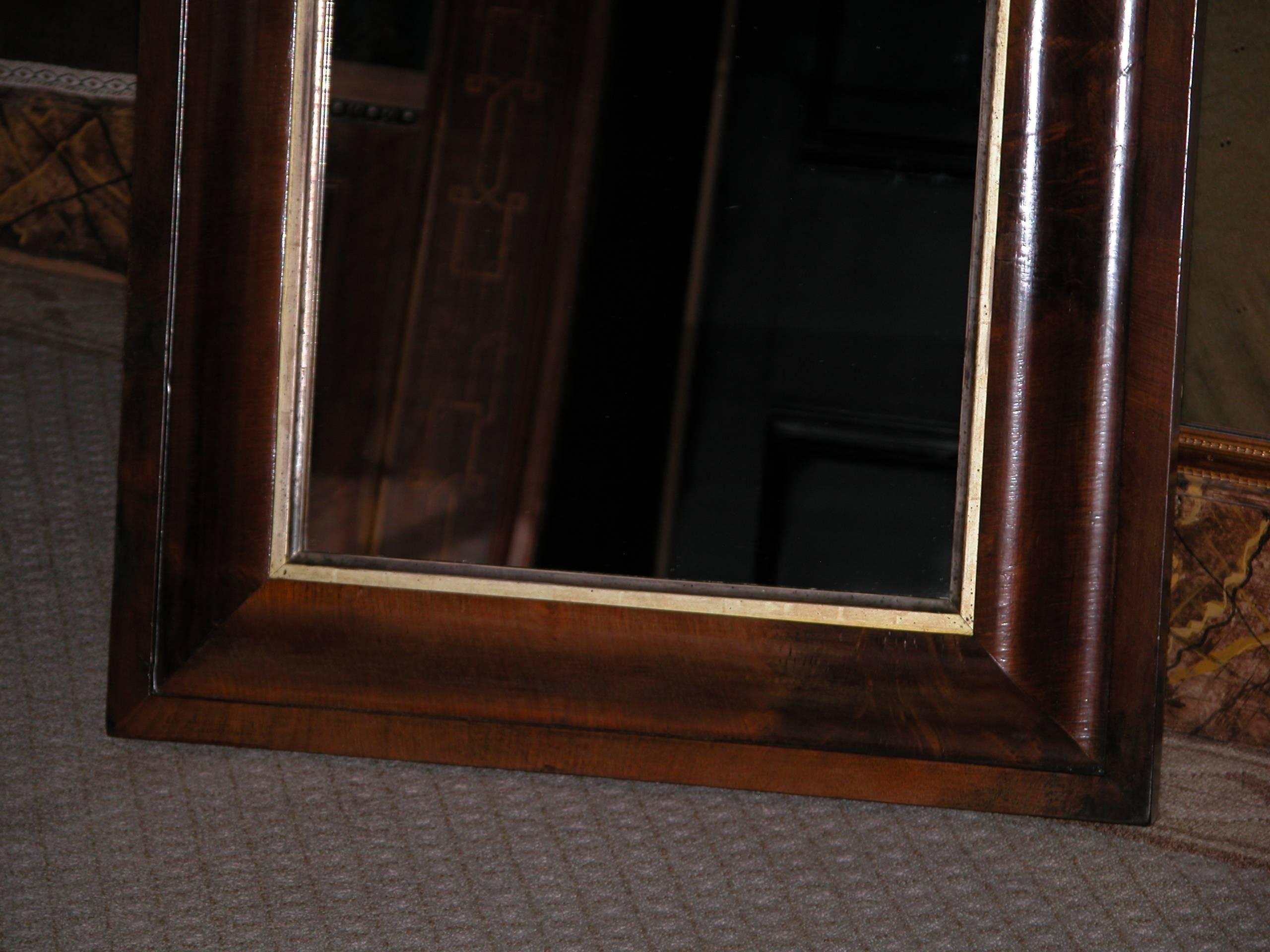 American Mahogany Rectangular Wall Hung Mirror with Gold Leaf Inner Band