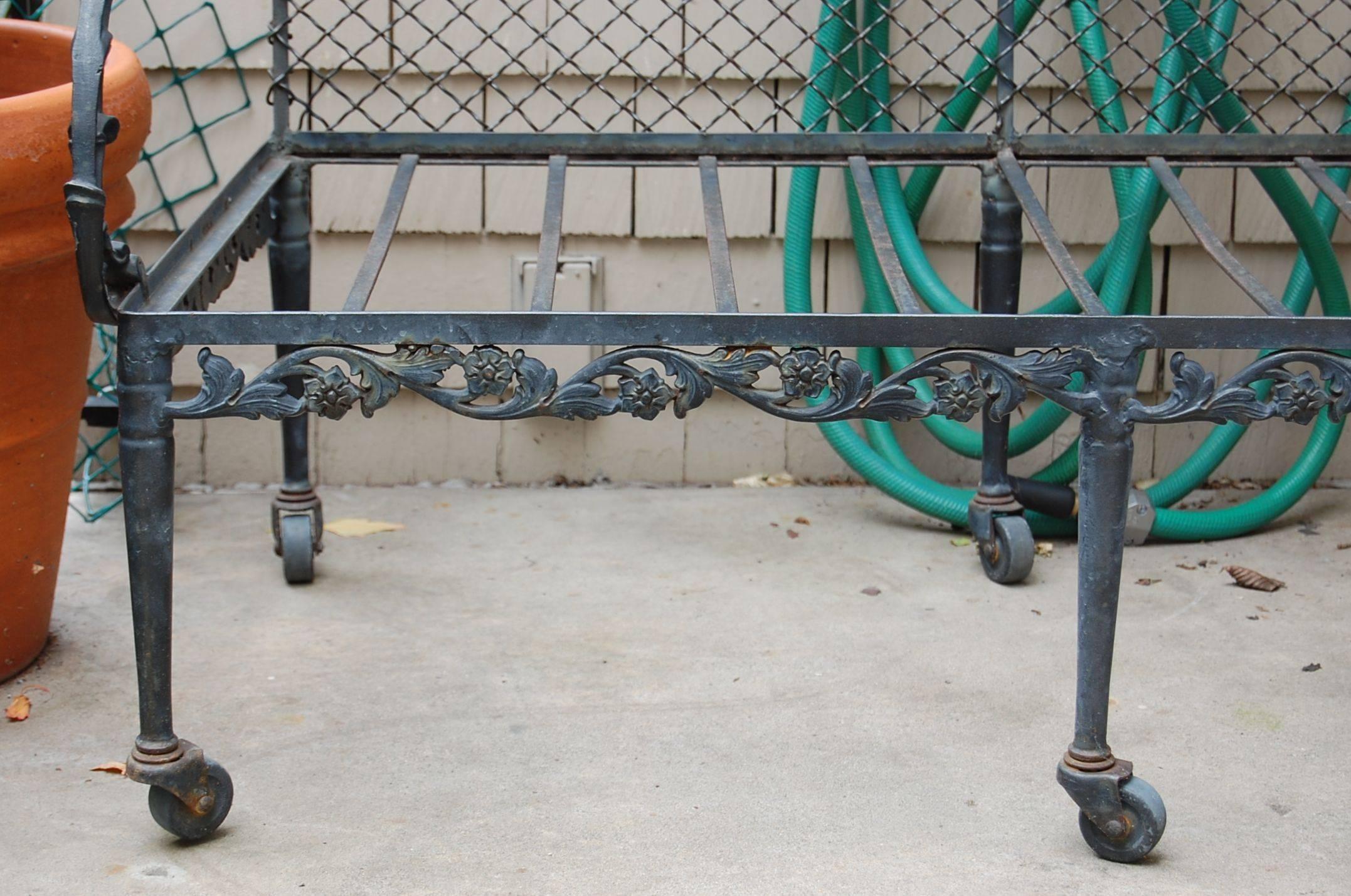 20th Century Settee with Cast Iron Scroll Work and Wire Mesh Back in Regency Style For Sale