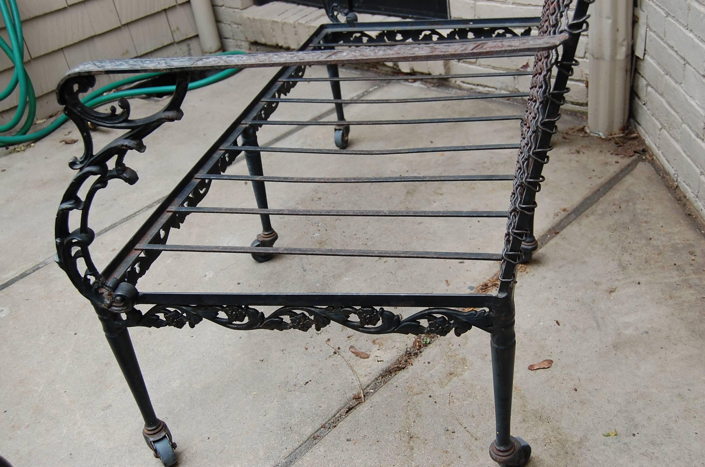 Settee with Cast Iron Scroll Work and Wire Mesh Back in Regency Style For Sale 4