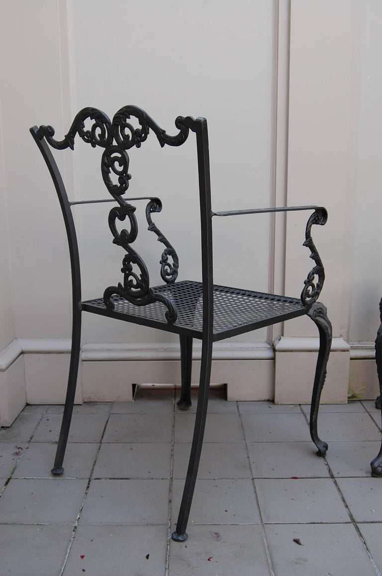 Set of Three American Cast Iron Chairs with Mesh Seats, Early 20th