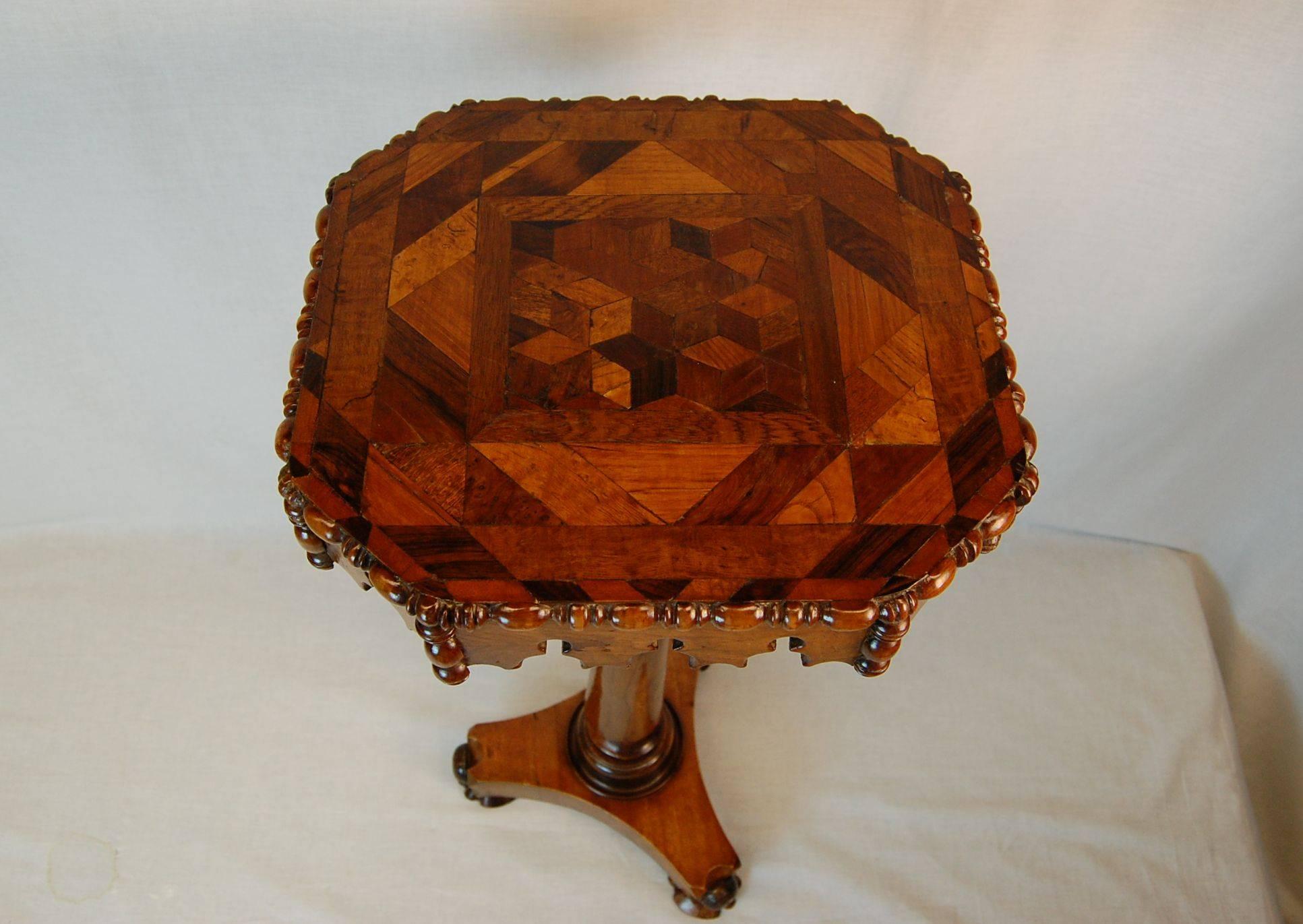 Hand-Crafted A William IV Parquetry Candle Stand with Octagonal Top and Gothic Themed Apron
