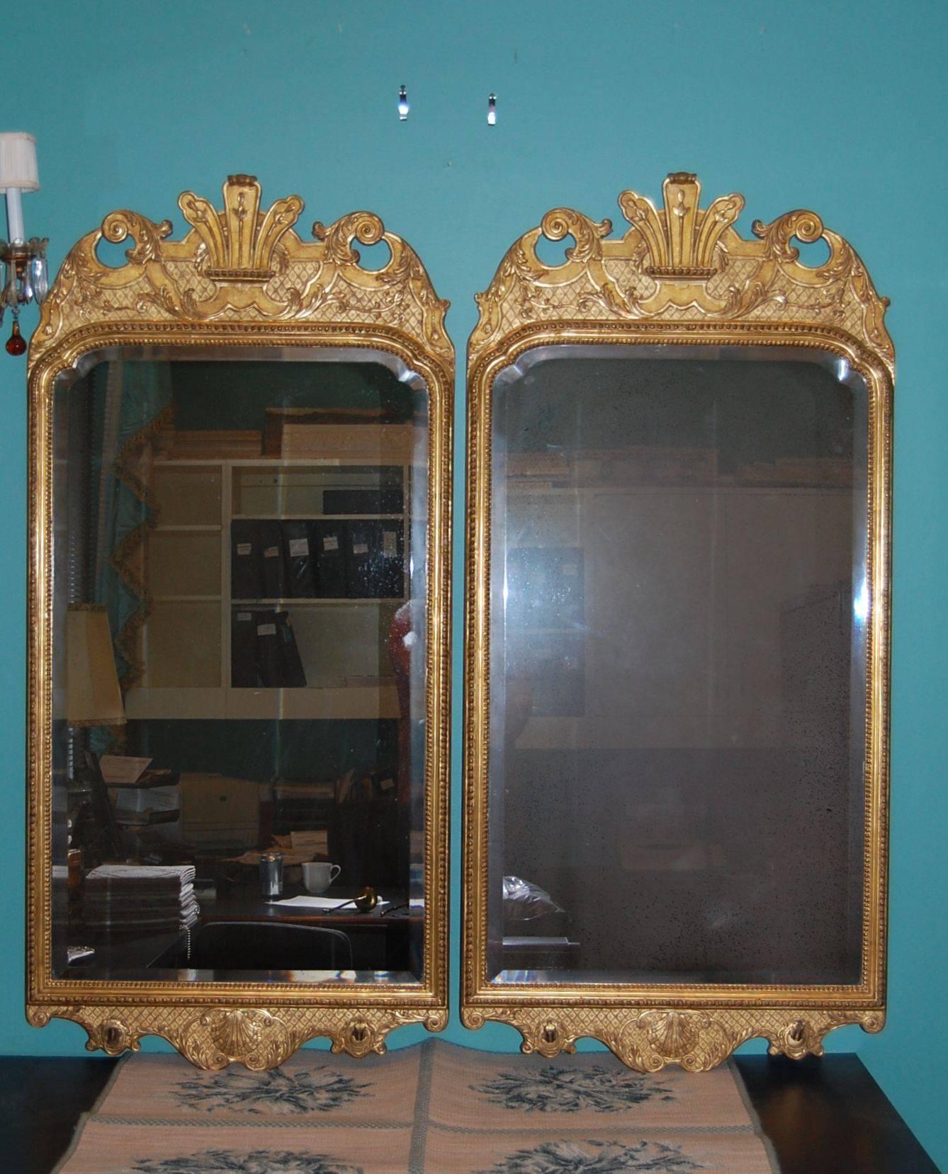 Carved Two Turn of the Century Gilt Mirrors in the Style of George II