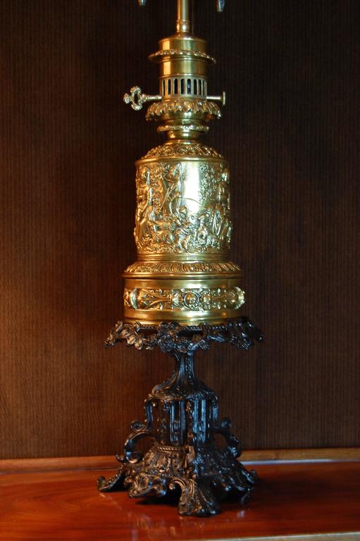 Gilt Finished Brass Oil Lamp on Tazza Base For Sale at 1stDibs