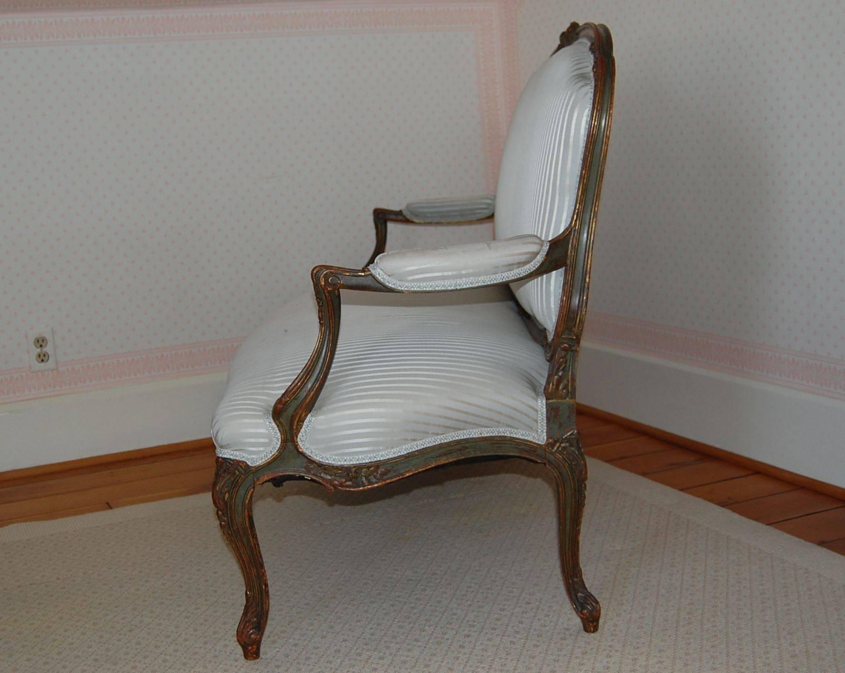 Mid-19th Century French Louis XV Style Painted Settee 1