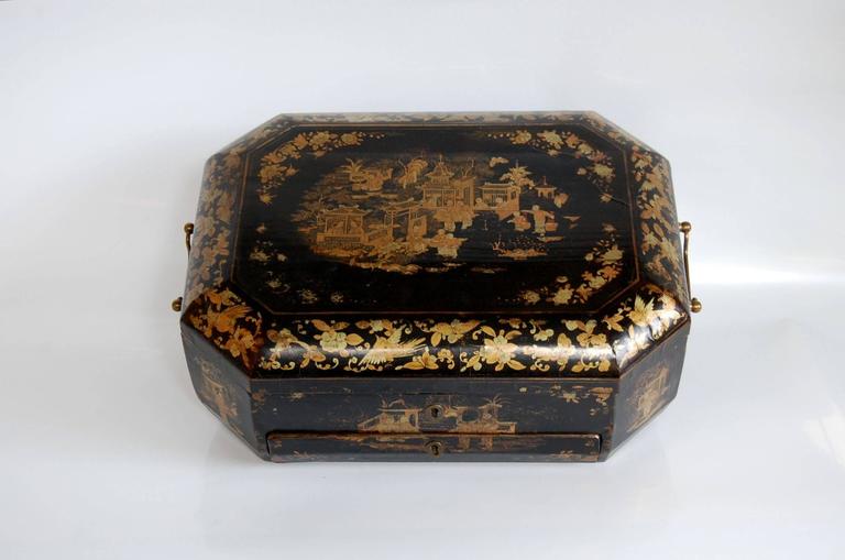 Sewing box wood lacquered 23x45x21cm