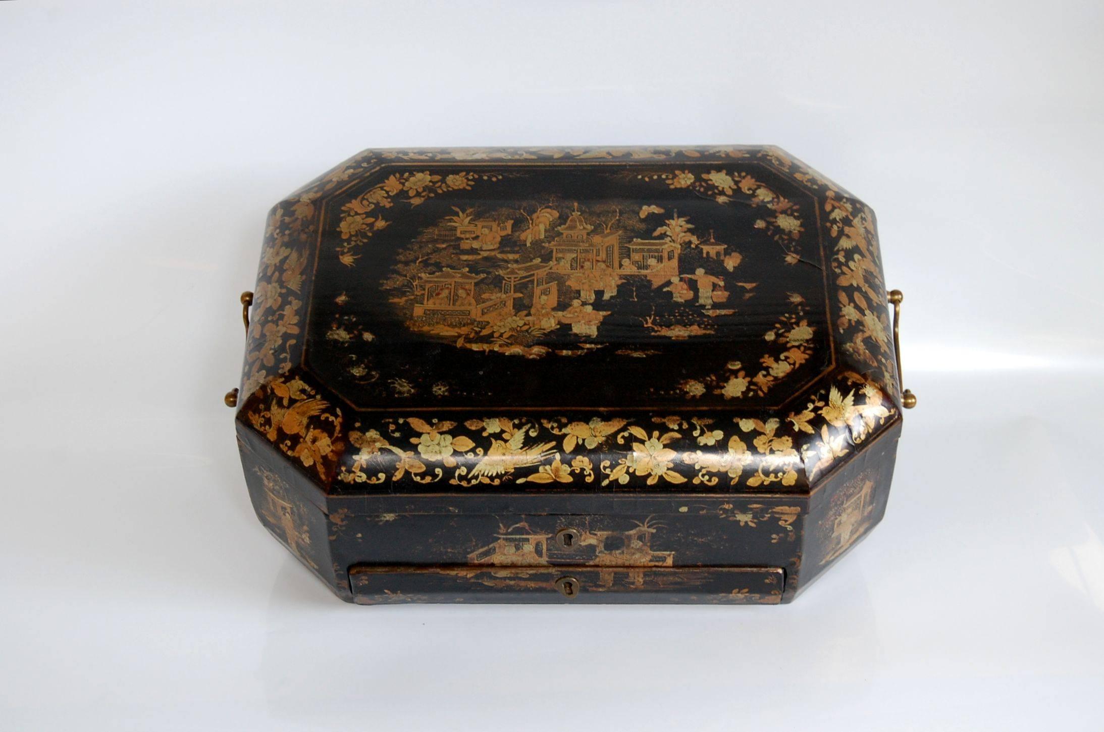 Chinoiserie 19th Century Lacquered Japanese Sewing Box