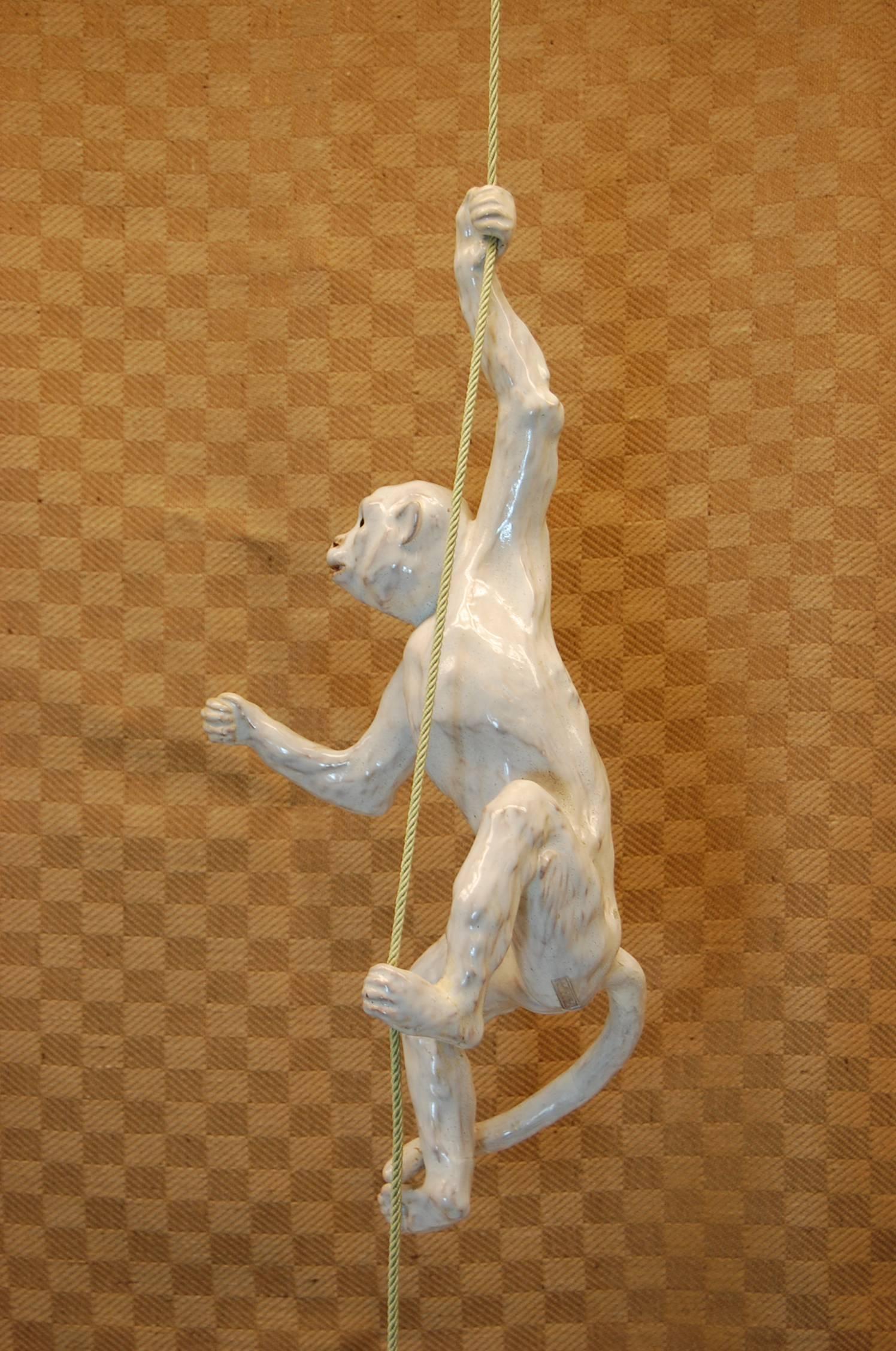 Two 19th Century French Glazed Terracotta Monkeys, One Seated and One Hanging For Sale 4