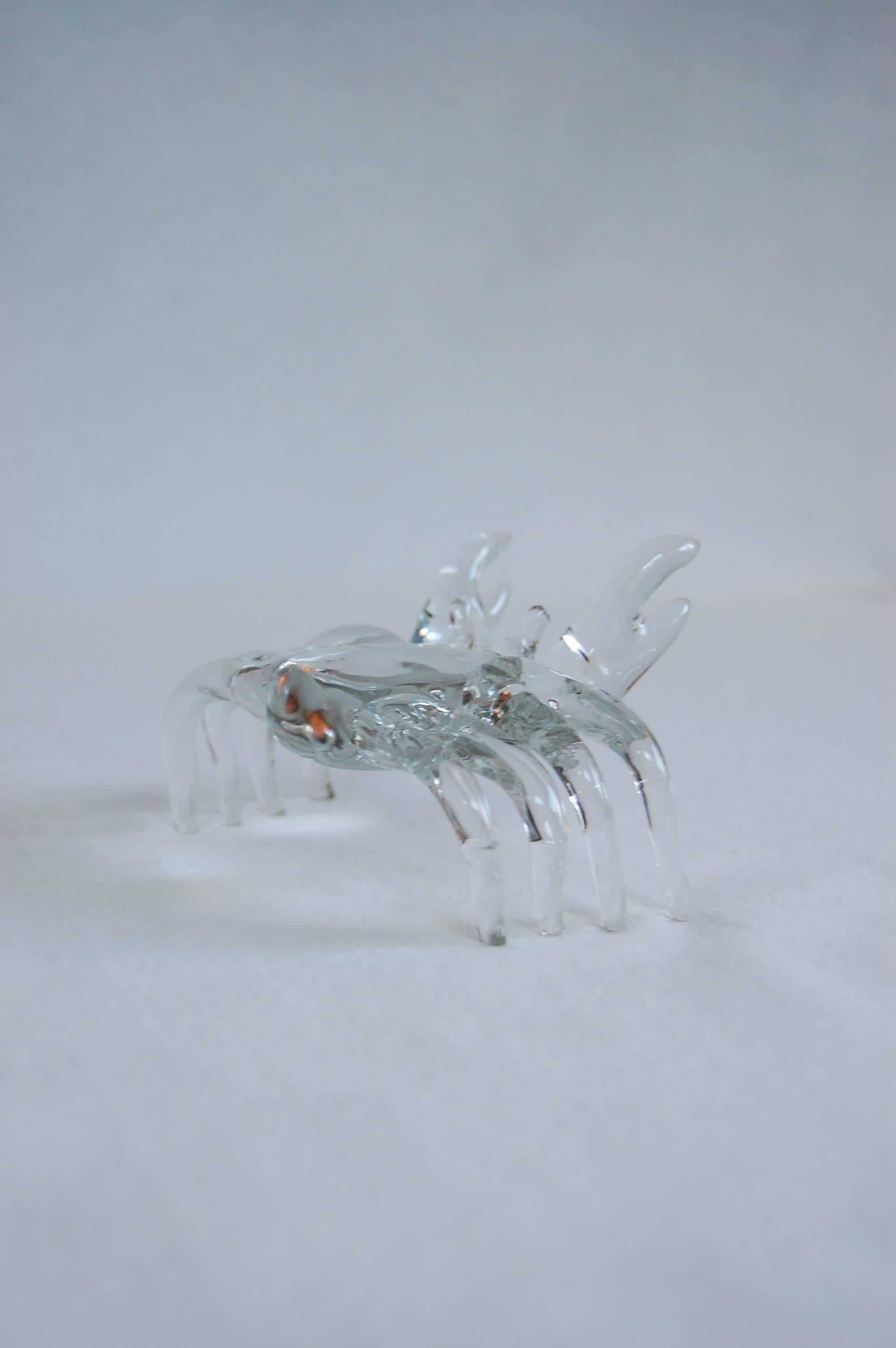Hand-Crafted Modern Handmade Clear Glass Figure of a Sand Crab
