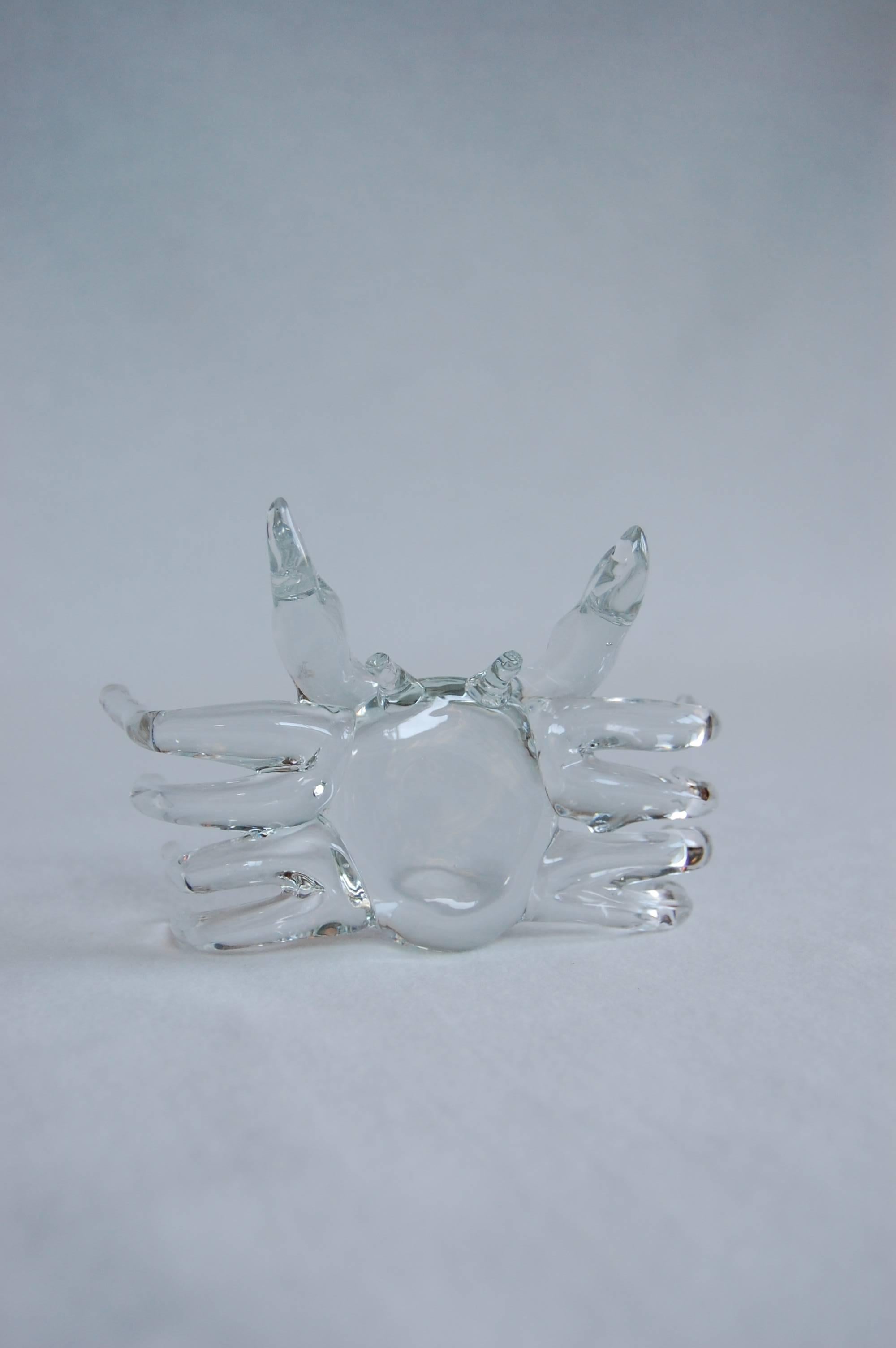 Art Glass Modern Handmade Clear Glass Figure of a Sand Crab