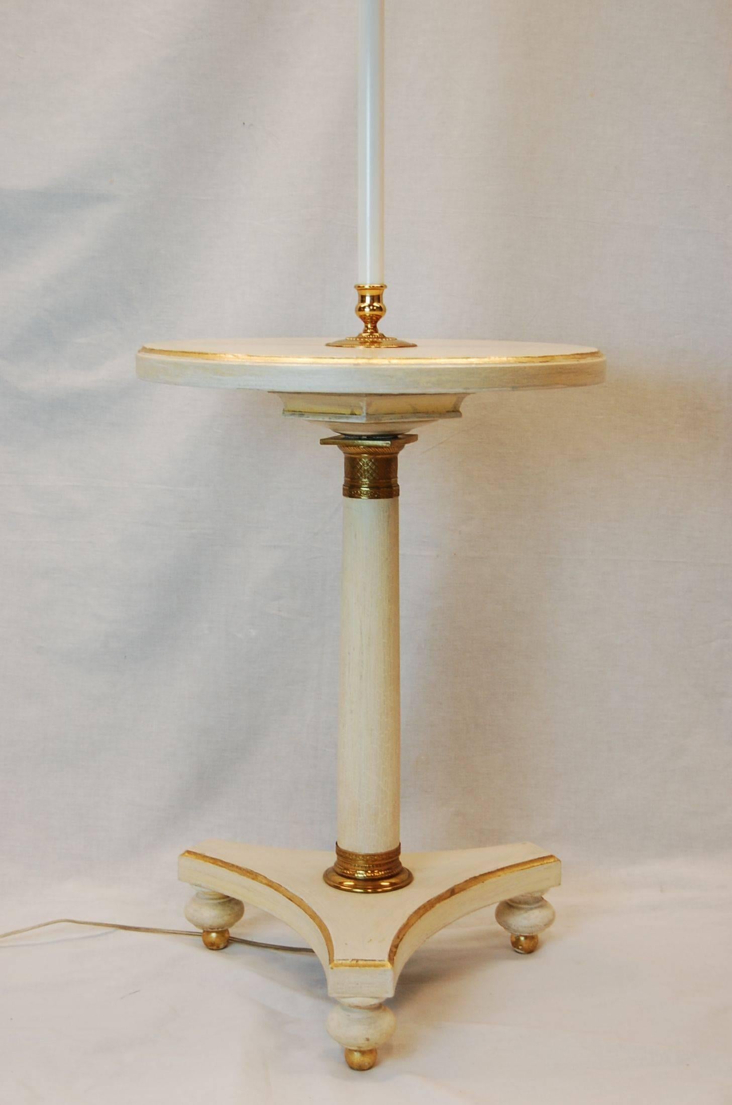 Wood 20th Century Empire Style Floor Lamp in Crackled White Painted Finish For Sale