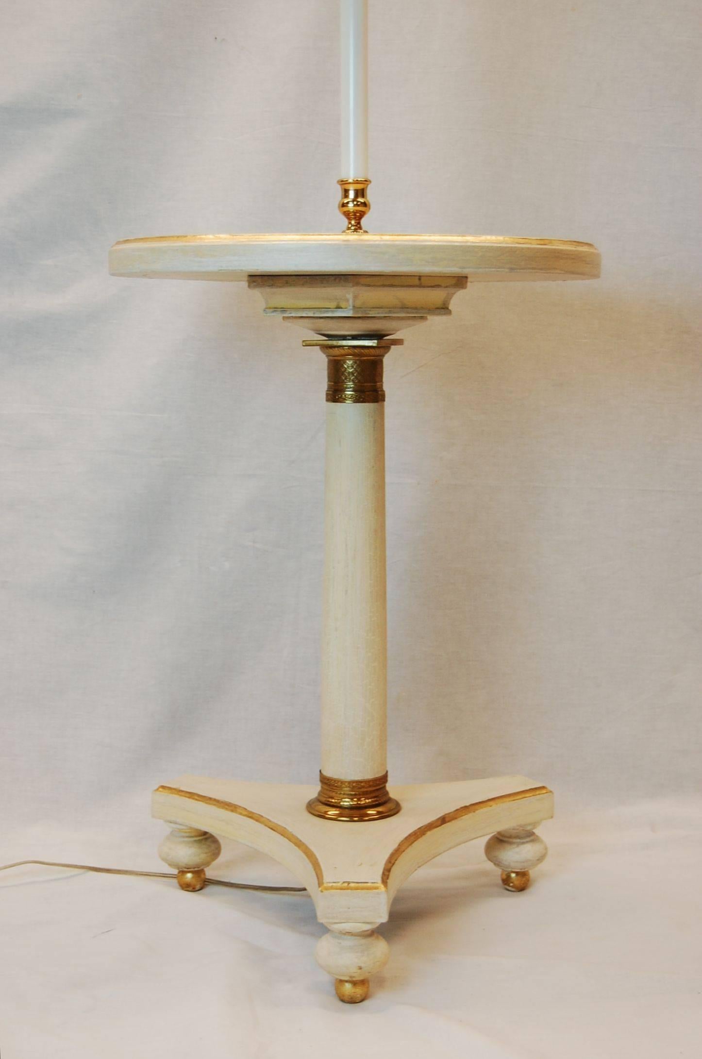 American 20th Century Empire Style Floor Lamp in Crackled White Painted Finish For Sale